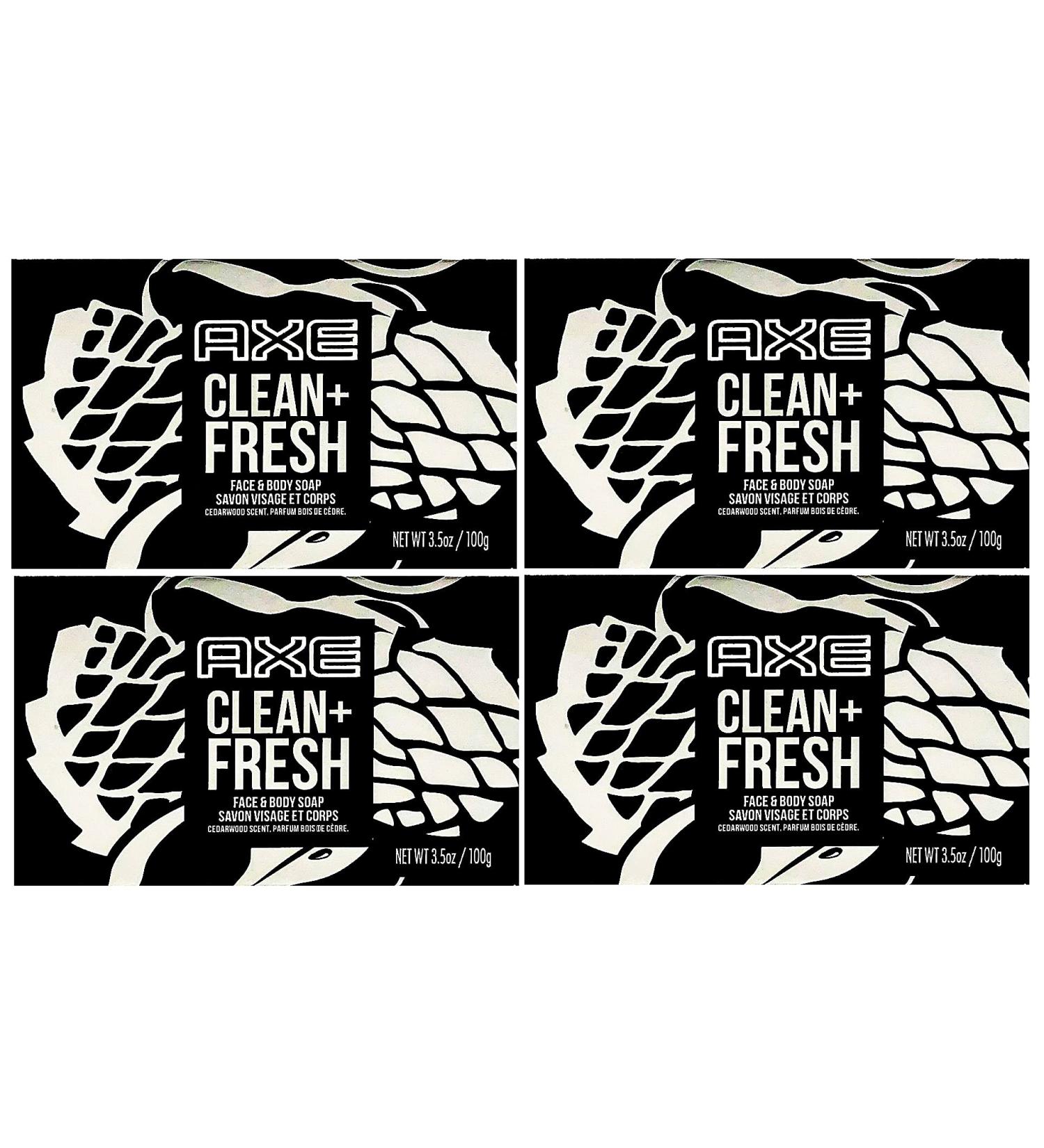 Axe Bar Soap for Men, Clean + Fresh 3.7 oz (100g) - 4 Pack