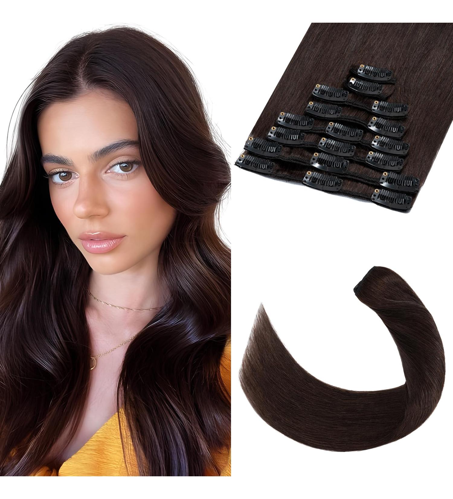 Brown Clip in Hair Extensions Real Human Hair 16 Inch 65g Hair Extensions Clip in 8 Pieces Clip in Hair Extensions - Buy Online on SooperMarket.com