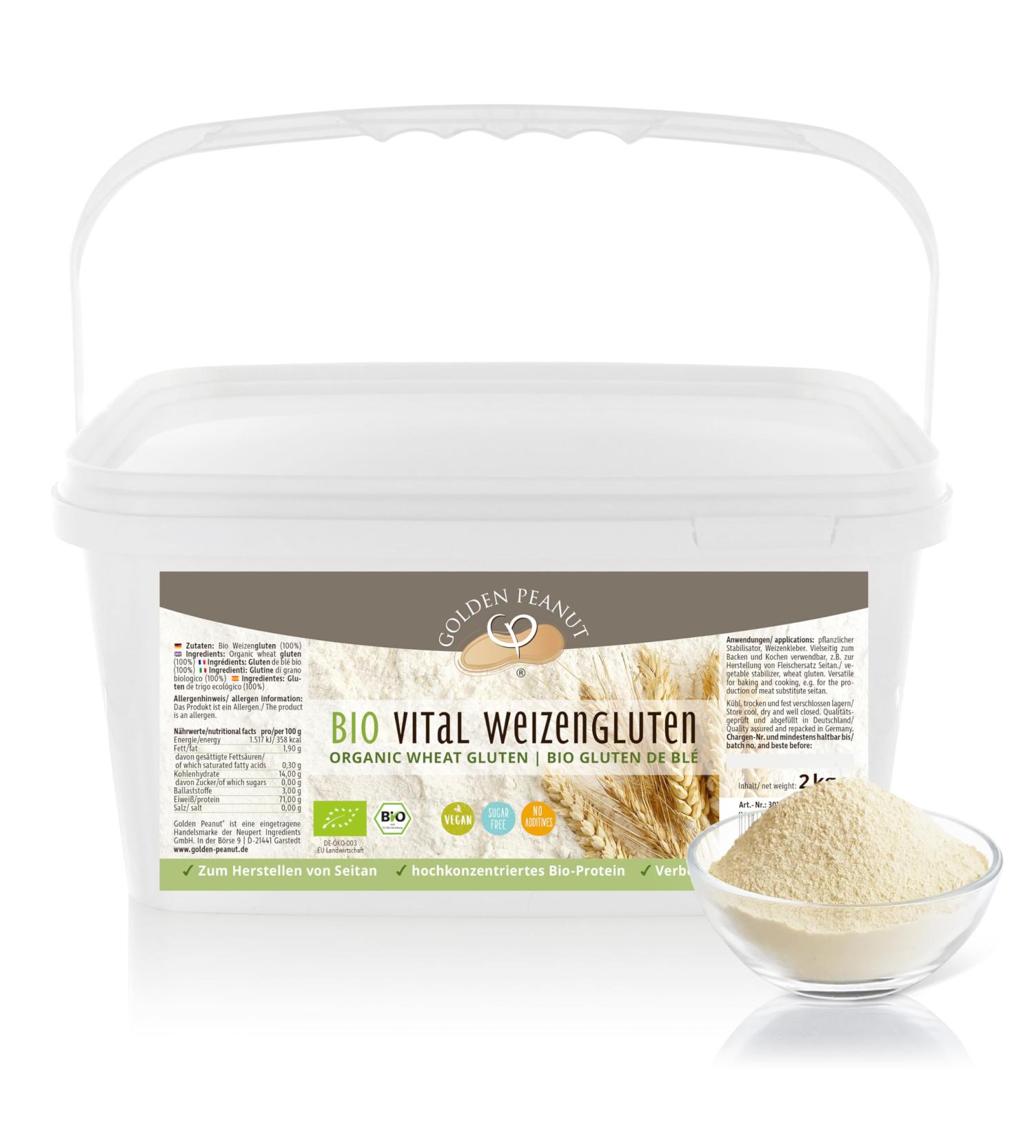Buy Golden Peanut Organic Vital Wheat Gluten 2 kg | Vegan Protein Natural Thickener for Baking & Cooking | International Shipping Available - Buy Online on SooperMarket.com