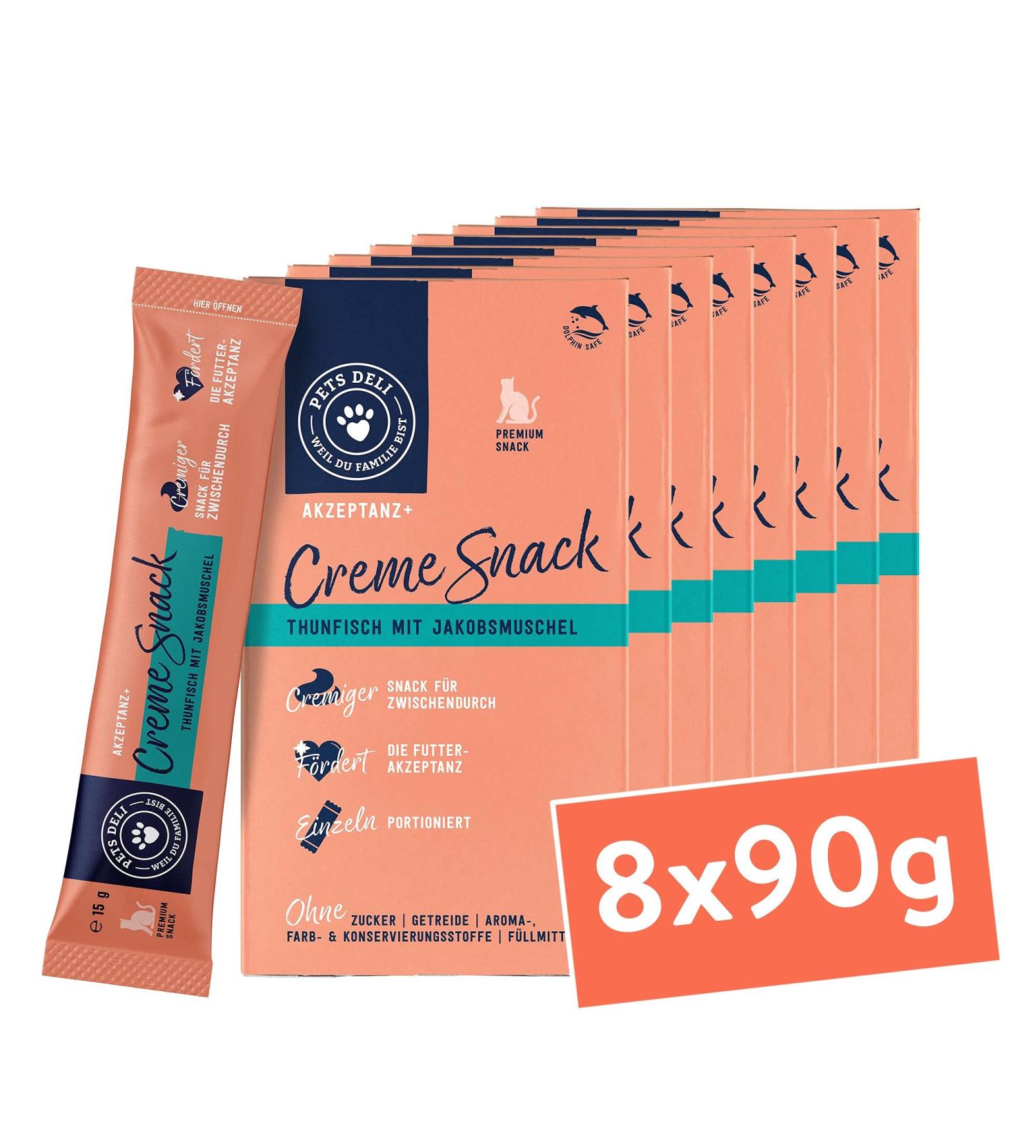 Pets Deli Sugar-Free & Gluten-Free Cream Snack for Cats - Tuna & Scallops | 8x90g Pack - Buy Online on SooperMarket.com