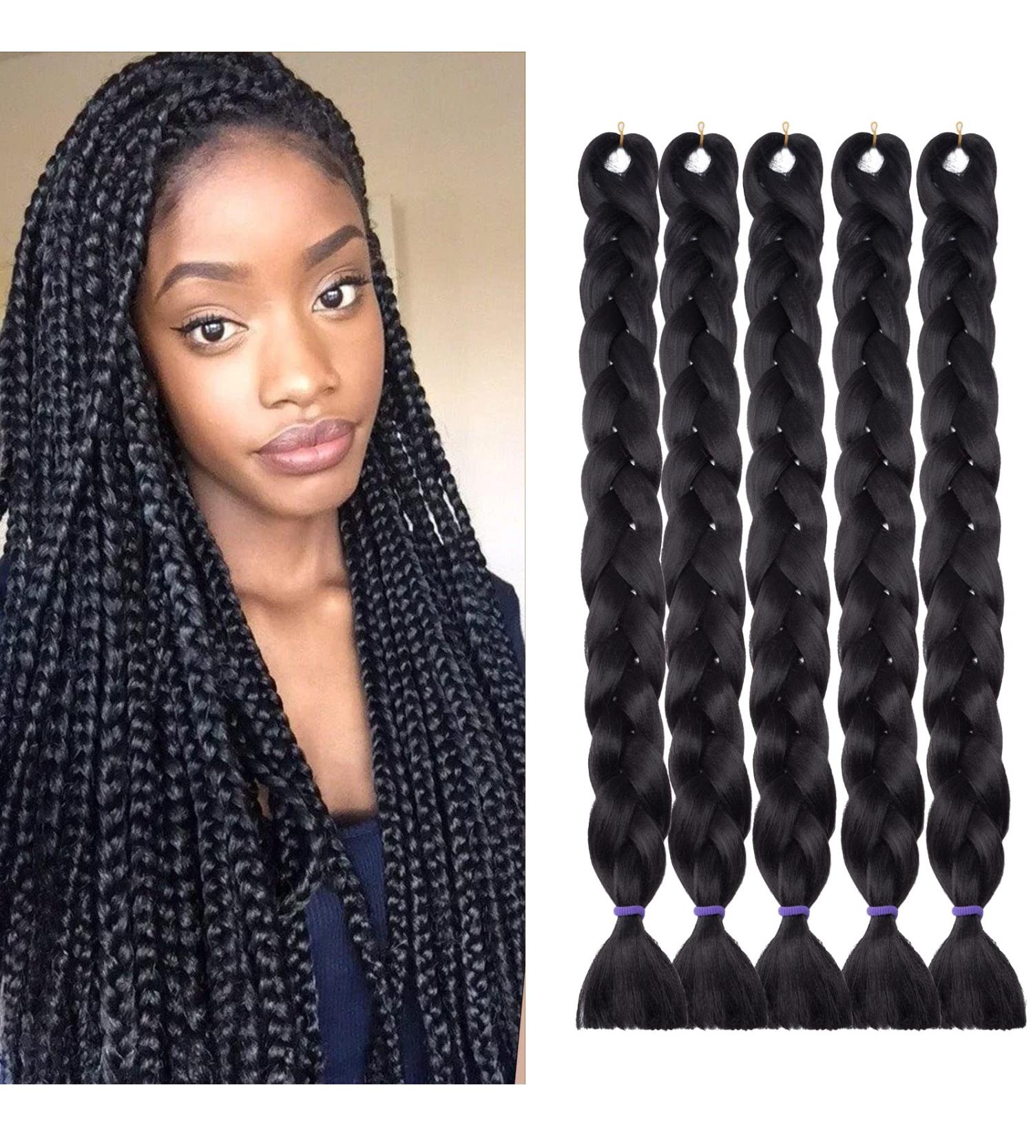 Shop Tess 41 Jumbo Braids Extensions - 5PCs 165g Synthetic Crochet Hair (Black) - International Shipping Available - Buy Online on SooperMarket.com