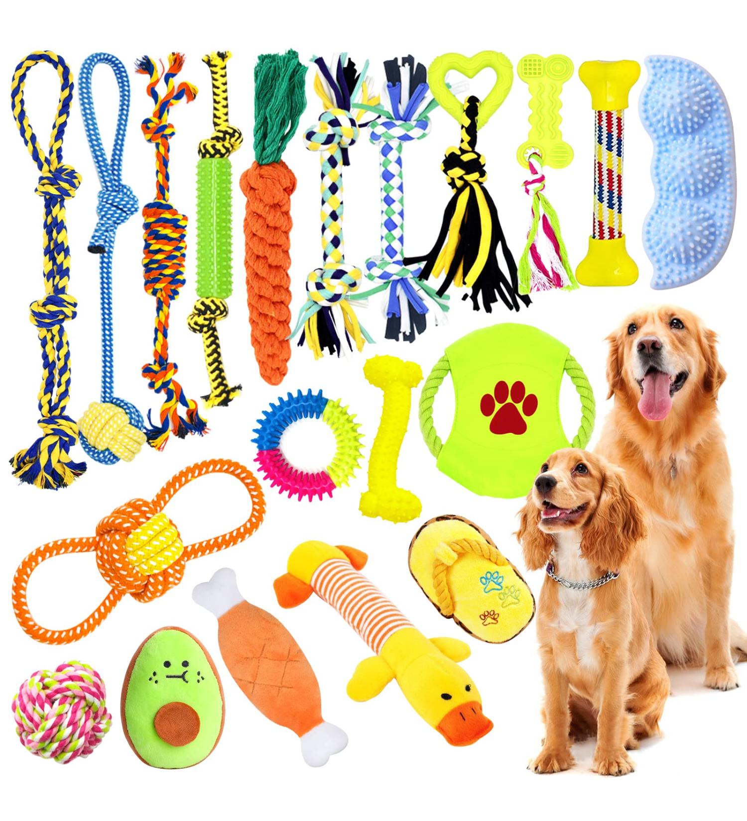 Jotol Dog Toy Set - 20PCs 100% Natural Cotton Interactive Toys for Dental Care | Best Pet Rope Toys for Small & Medium Dogs - Buy Online on SooperMarket.com