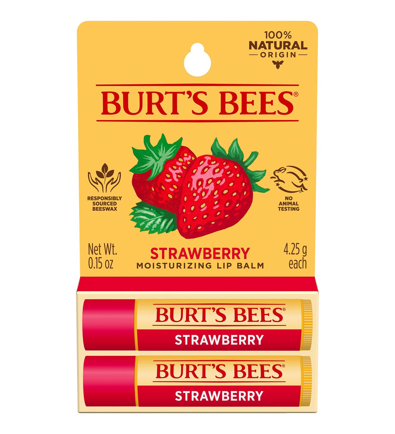 Burt's Bees Strawberry Lip Balm 2 Pack - 100% Natural Moisturizing Lip Care - Buy Online on SooperMarket.com