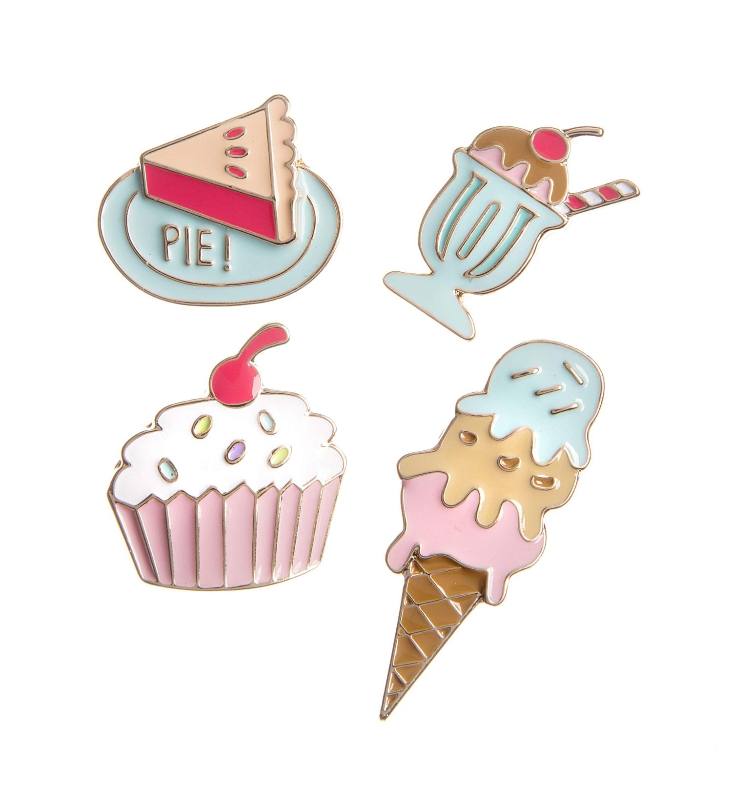 Happy Jackets 4 Piece Dessert Enamel Pins, Multicolor