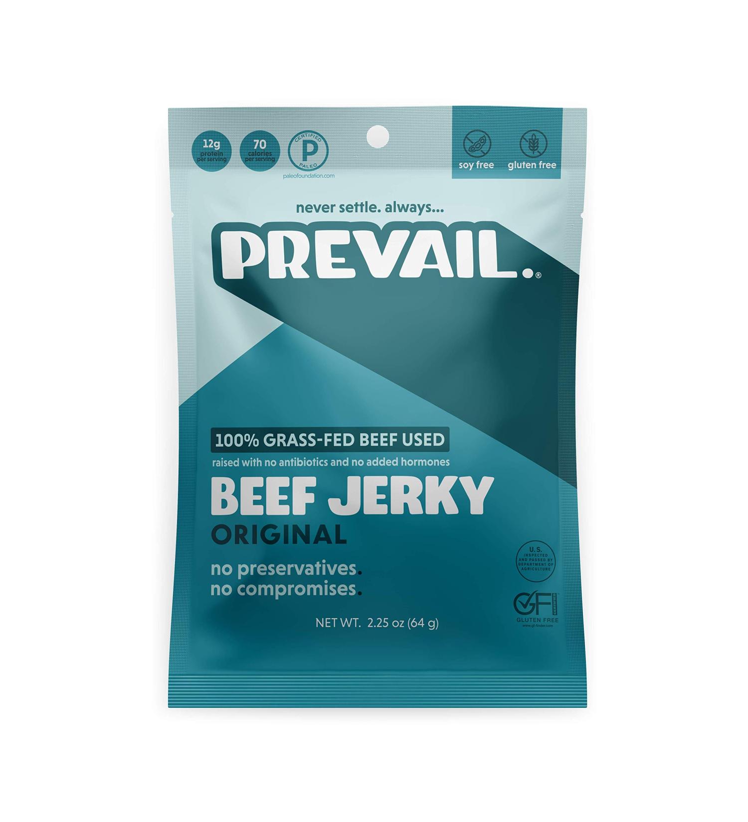 Prevail Grass Fed Beef Jerky Snack Packs | Keto, Paleo, Low Sodium | 12g Protein | Gluten-Free | 3 Pack - Buy Online on SooperMarket.com