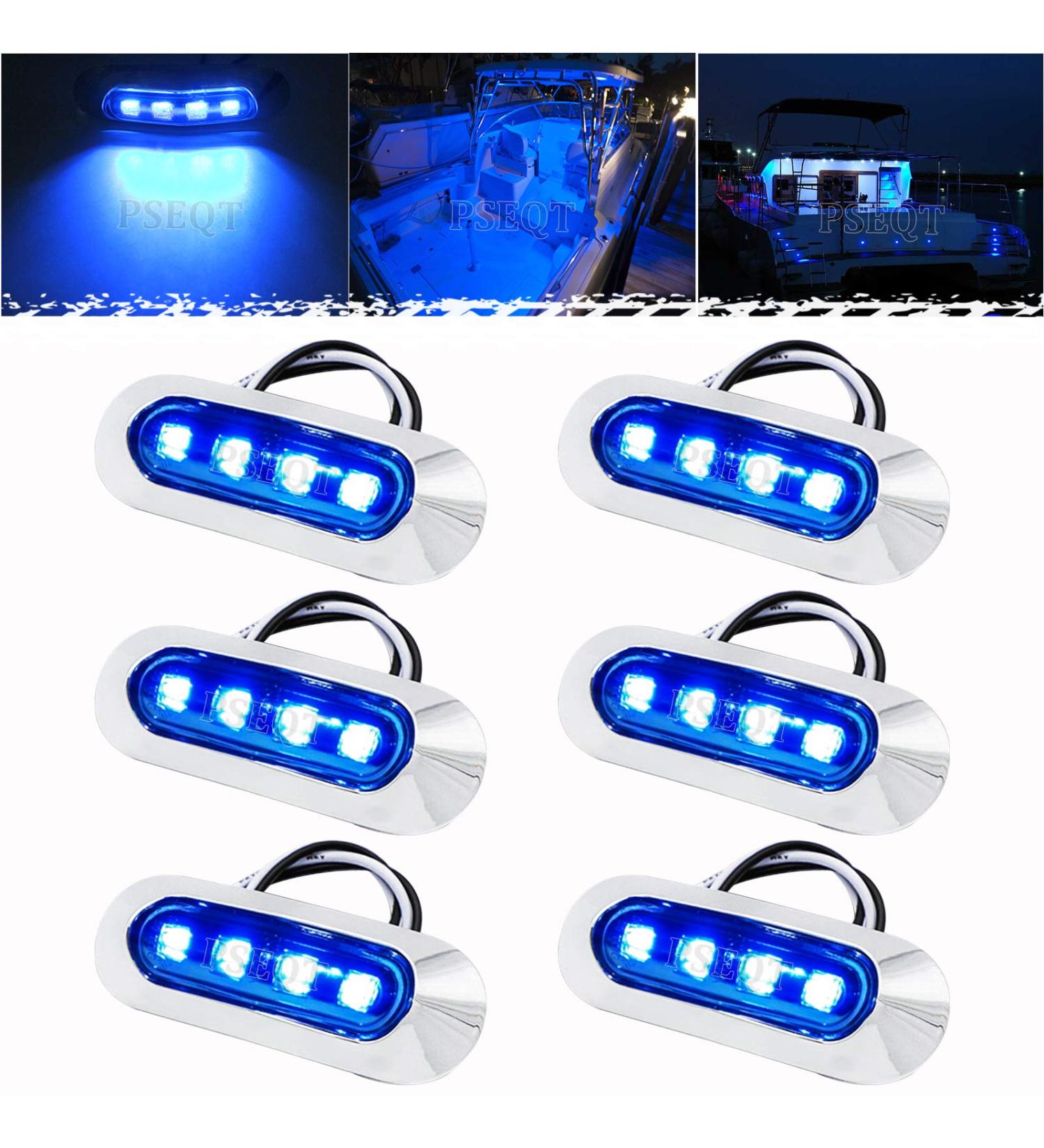 PSEQT 3.8'' Waterproof Boat Marine LED Lights - Blue 6Pcs | Interior Deck Light for Pontoon, Fishing Boat, Kayak, Sailboat | 12V 24V - Buy Online on SooperMarket.com
