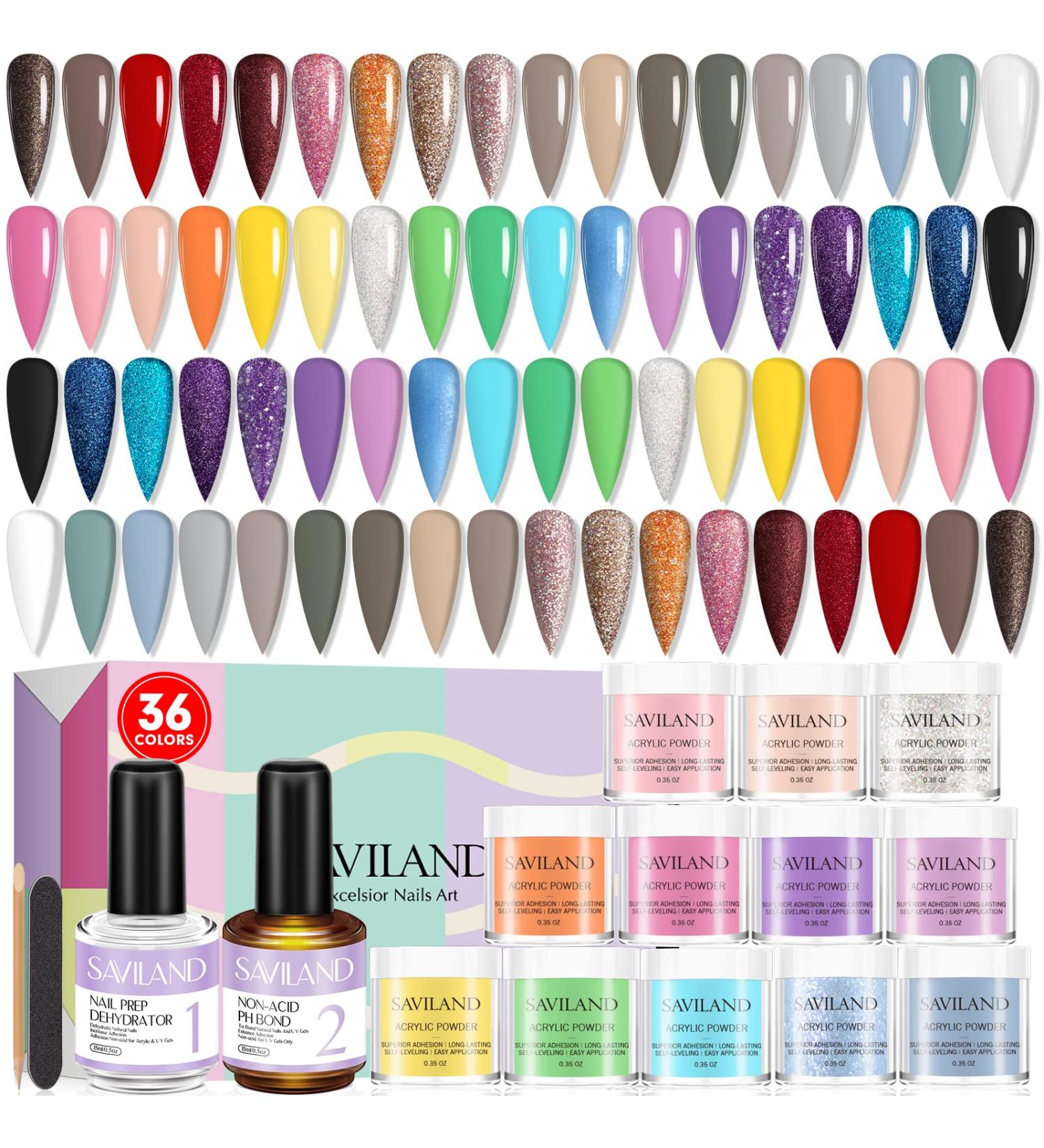 Saviland Acrylic Powder Set - 36 Colors with Nail Dehydrator and Non-acid PH Bond - Buy Online on SooperMarket.com