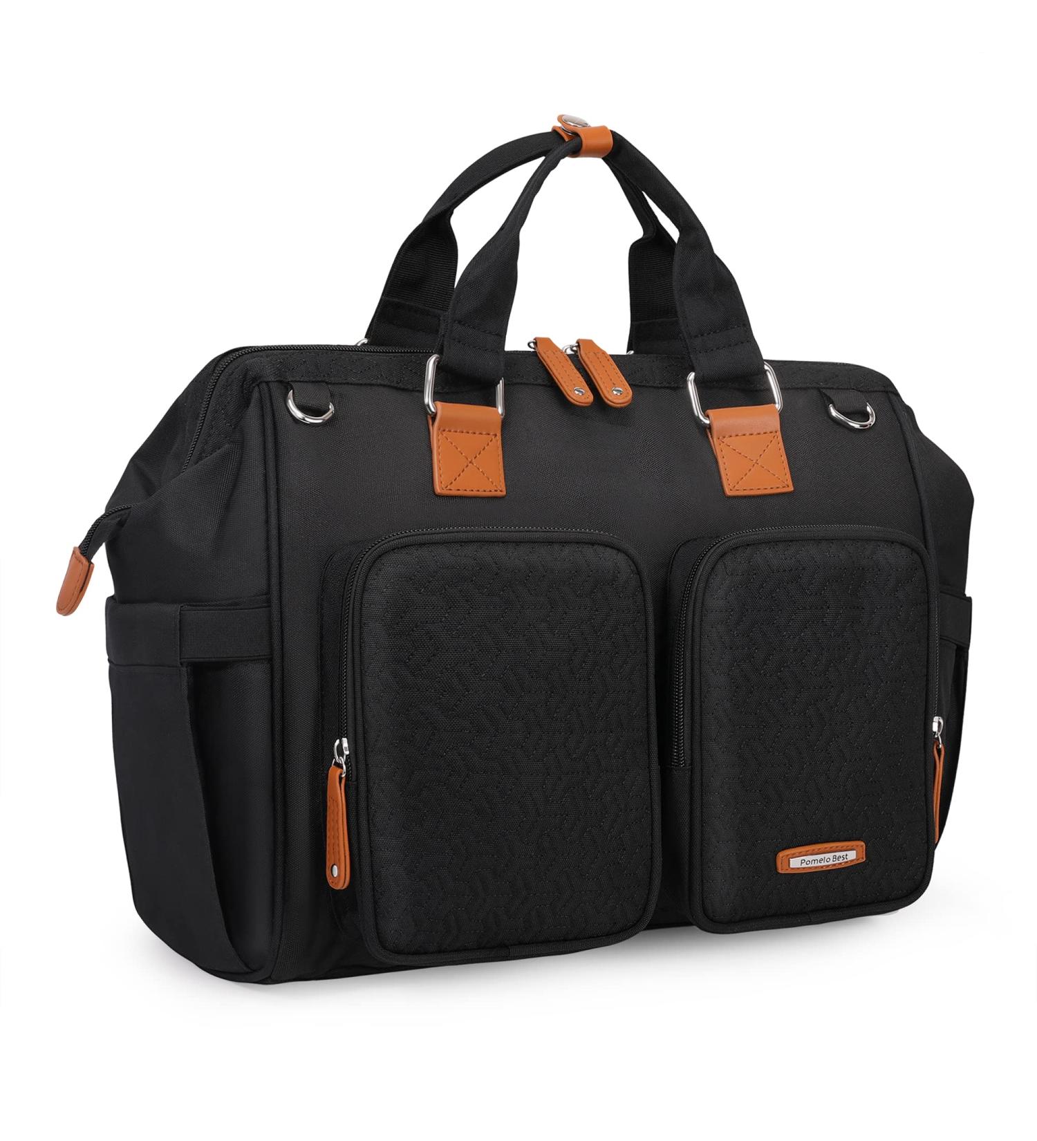Pomelo Embossed Black Baby Changing Bag with Pram Clips and Changing Mat - Mom and Dad's Ultimate Essential - Buy Online on SooperMarket.com