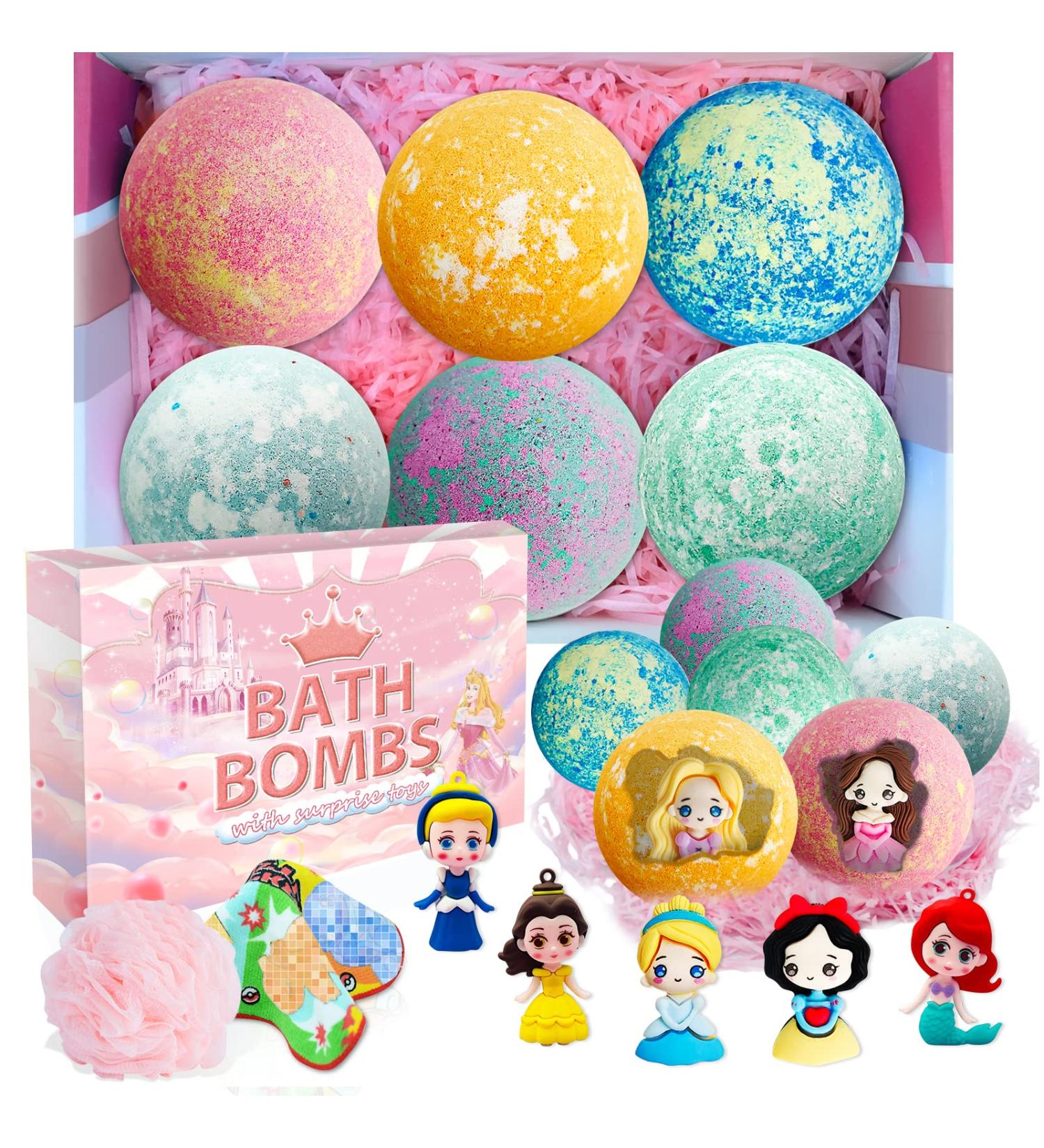Supbec XXL Organic Princess Bath Bombs for Kids with Surprise Inside | 6 Pcs 5 OZ Gift Set Rich in Essential Oils - Perfect for Dry Skin Moisturizing | Ideal Gifts for Girls - Buy Online on SooperMarket.com