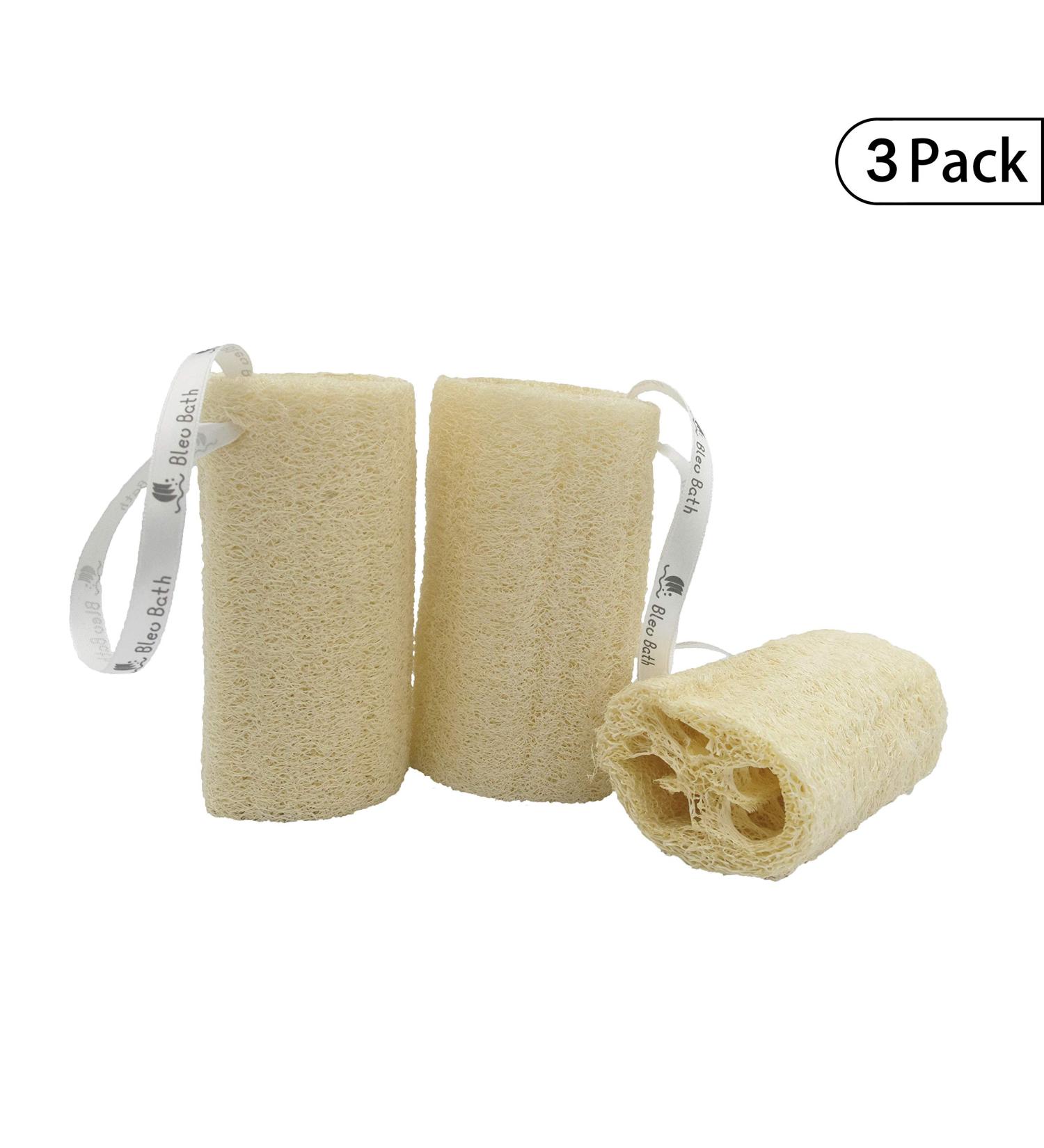 Bleu Bath 3-Pack Pure 5 Loofah Bath Body Scrubber Sponge - 100% Natural and Organic Exfoliating Luffa for Men, Women, and Sensitive Skin - Buy Online on SooperMarket.com