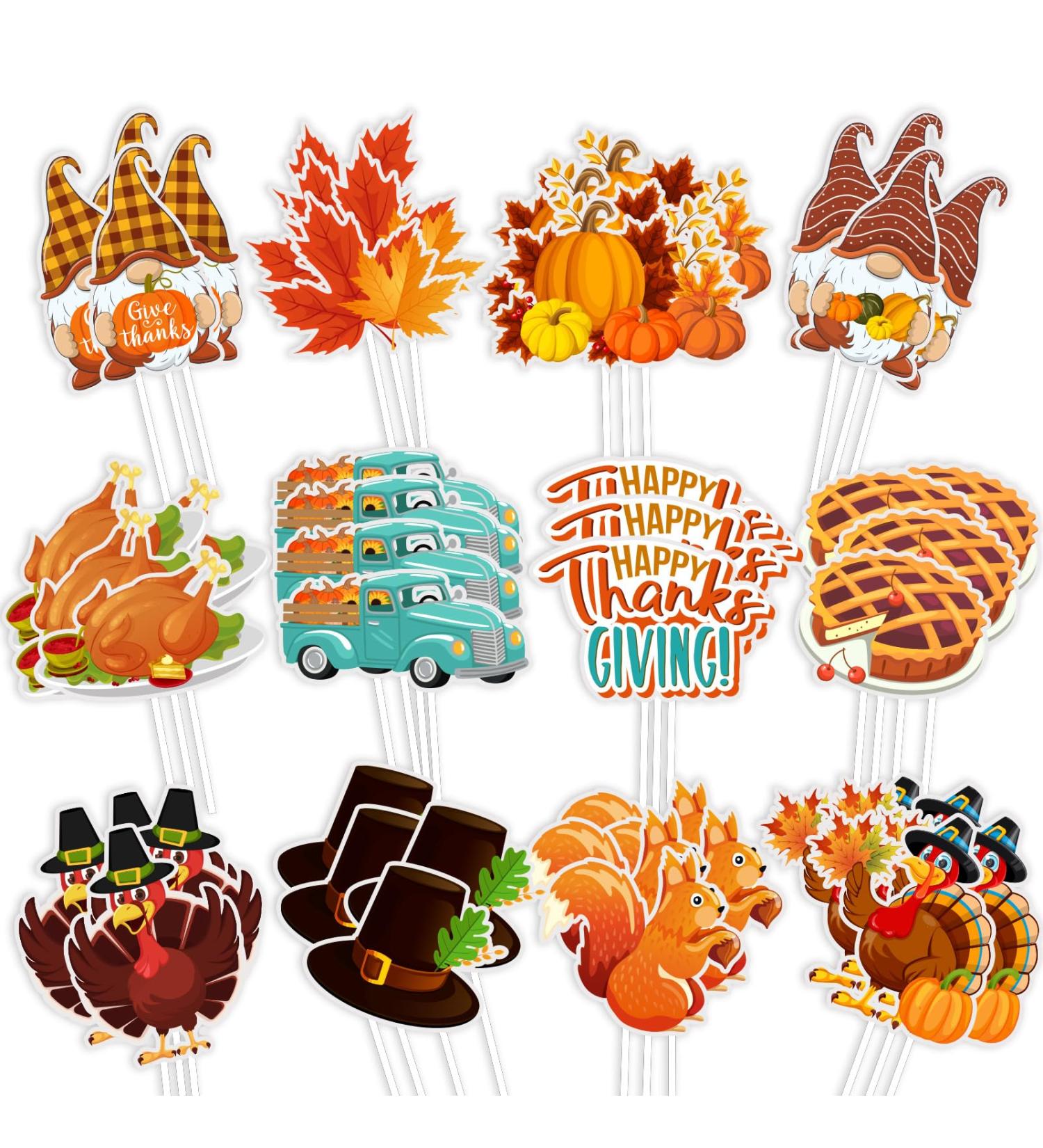 Whaline 72Pcs Thanksgiving Cupcake Topper 12 Designs Turkey Pumpkin Maple Leaf Gnome Cupcake Picks Cartoon Fall Food Picks with Sticks Glue Point for Autumn Thanksgiving Party Supplies Cake Decor - Buy Online on SooperMarket.com
