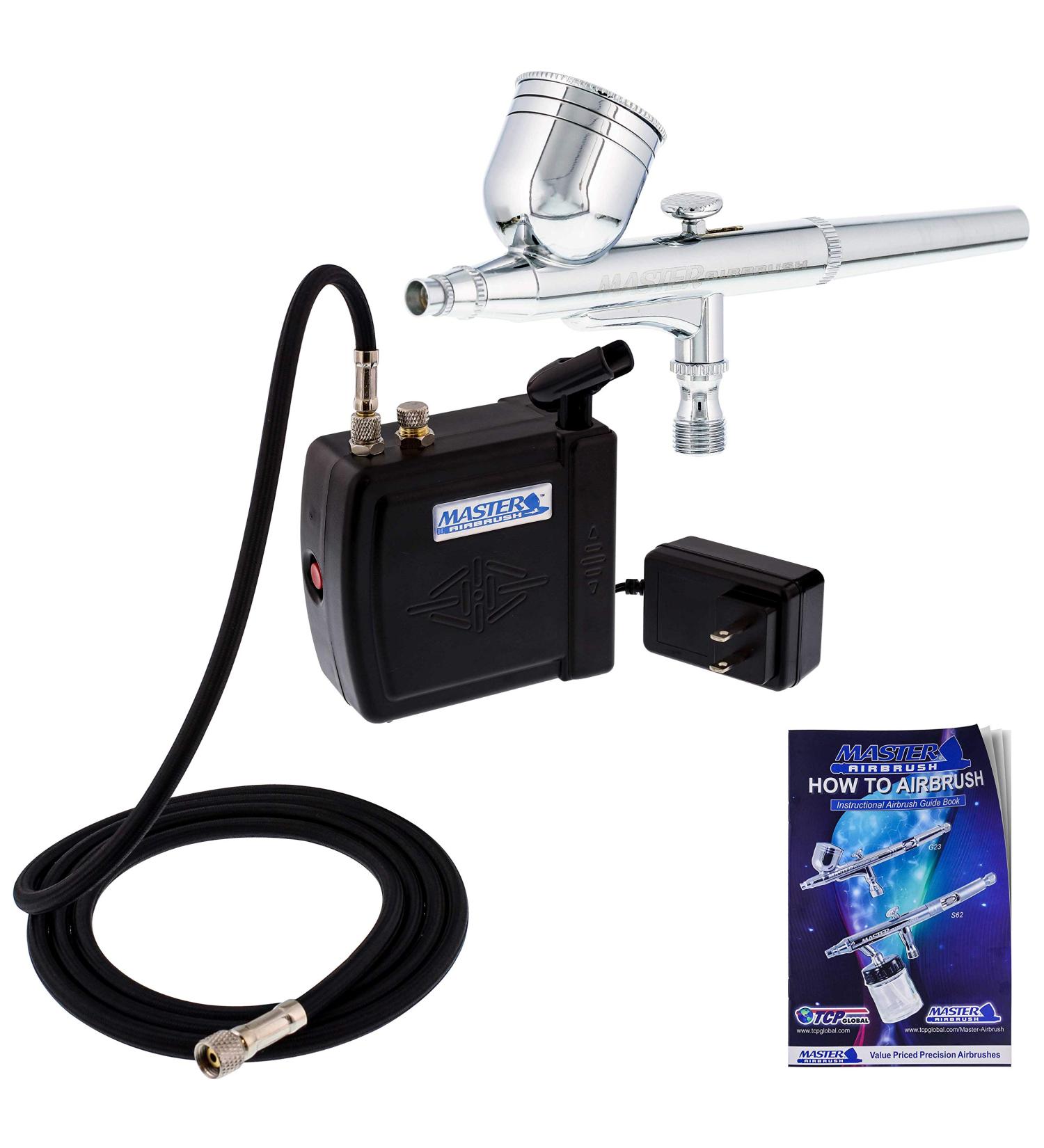 Multi-Purpose Airbrushing System Kit with Portable Mini Compressor - Dual-Action Airbrush for Hobby, Craft, Cake Decorating, Tattoo - Includes Hose & How-to Guide Booklet - Buy Online on SooperMarket.com