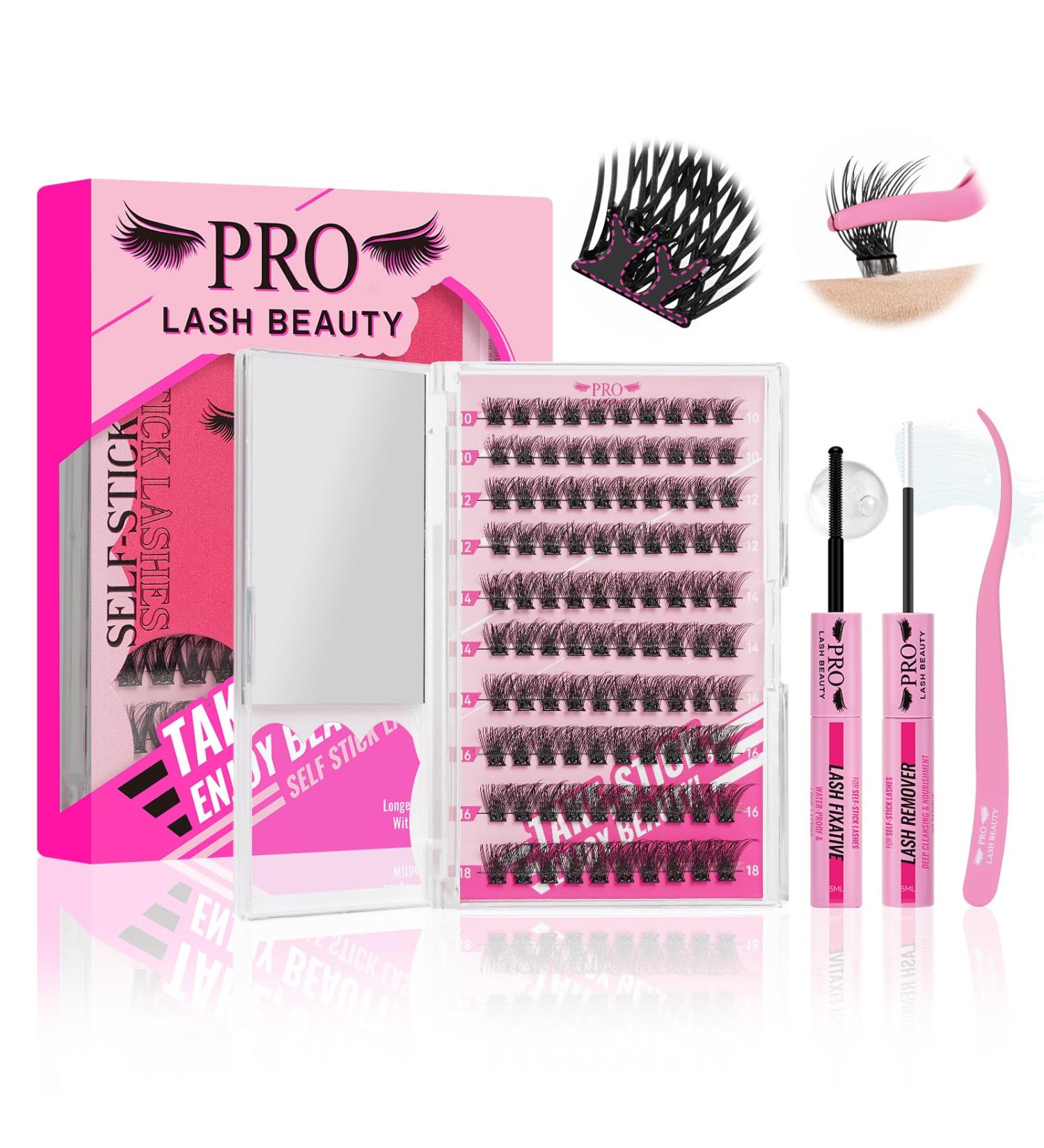 PRO Self Adhesive Eyelashes Kit - 120pcs Press On Lashes Lash Fixative & Remover Easy Home Application | Velvety D-10-18mix Eyelash Extension Set - Buy Online on SooperMarket.com