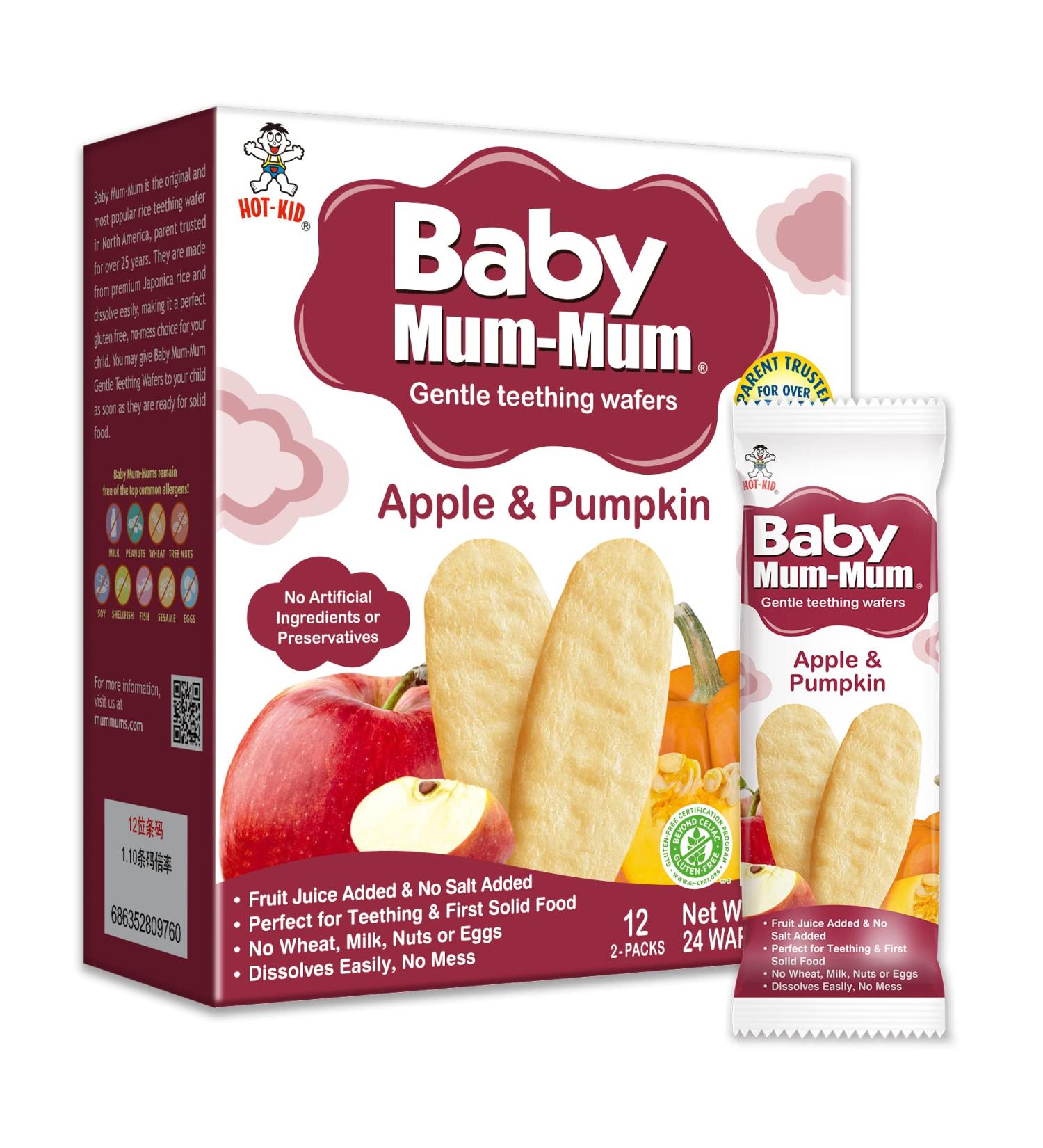 Baby Mum-Mum Rice Rusks Apple & Pumpkin 24 Pieces (Pack of 6) - Gluten-Free, Allergen-Free, Non-GMO Rice Teether Cookie - Buy Online on SooperMarket.com