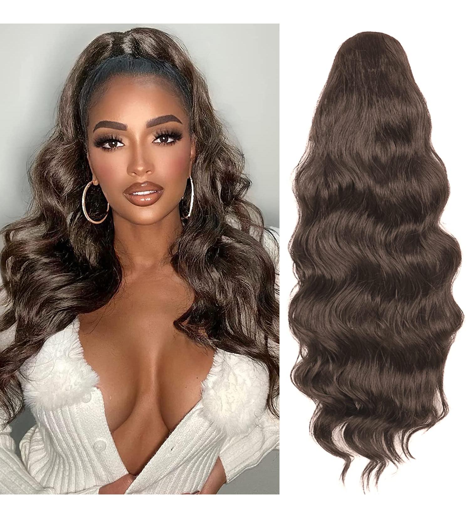 YEESHEDO Brown Long Wavy Drawstring Ponytail Hair Extension 24 Inches - Clip in Synthetic Hairpiece for Women - Buy Online on SooperMarket.com