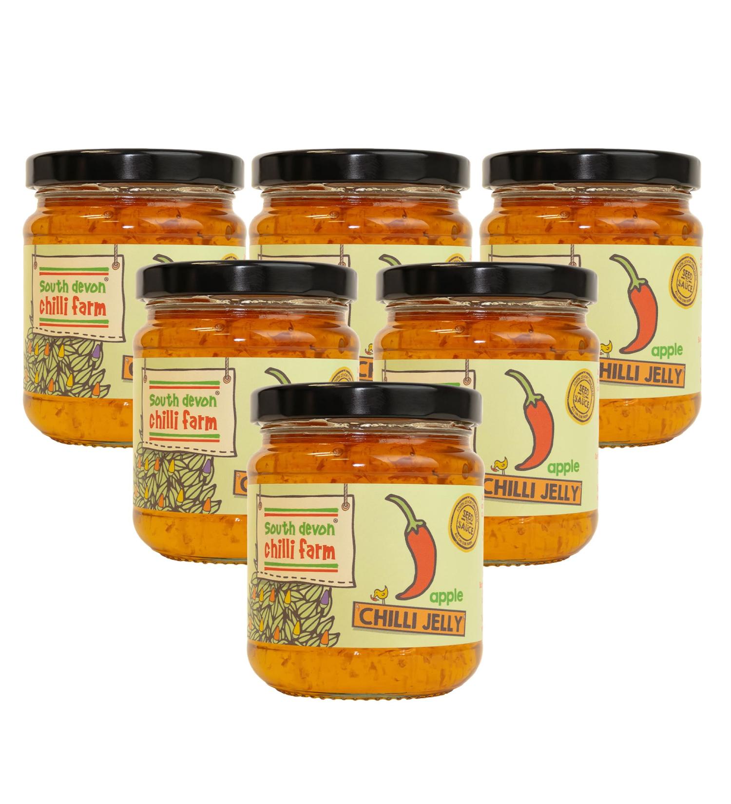 South Devon Chilli Farm | Fresh Apple Chilli Jelly Ideal Condiment for Cheese Meats or Desserts Made with Fresh Chillies - Gluten Free Vegan Friendly 250g Jar - Case of 6 - Buy Online on SooperMarket.com