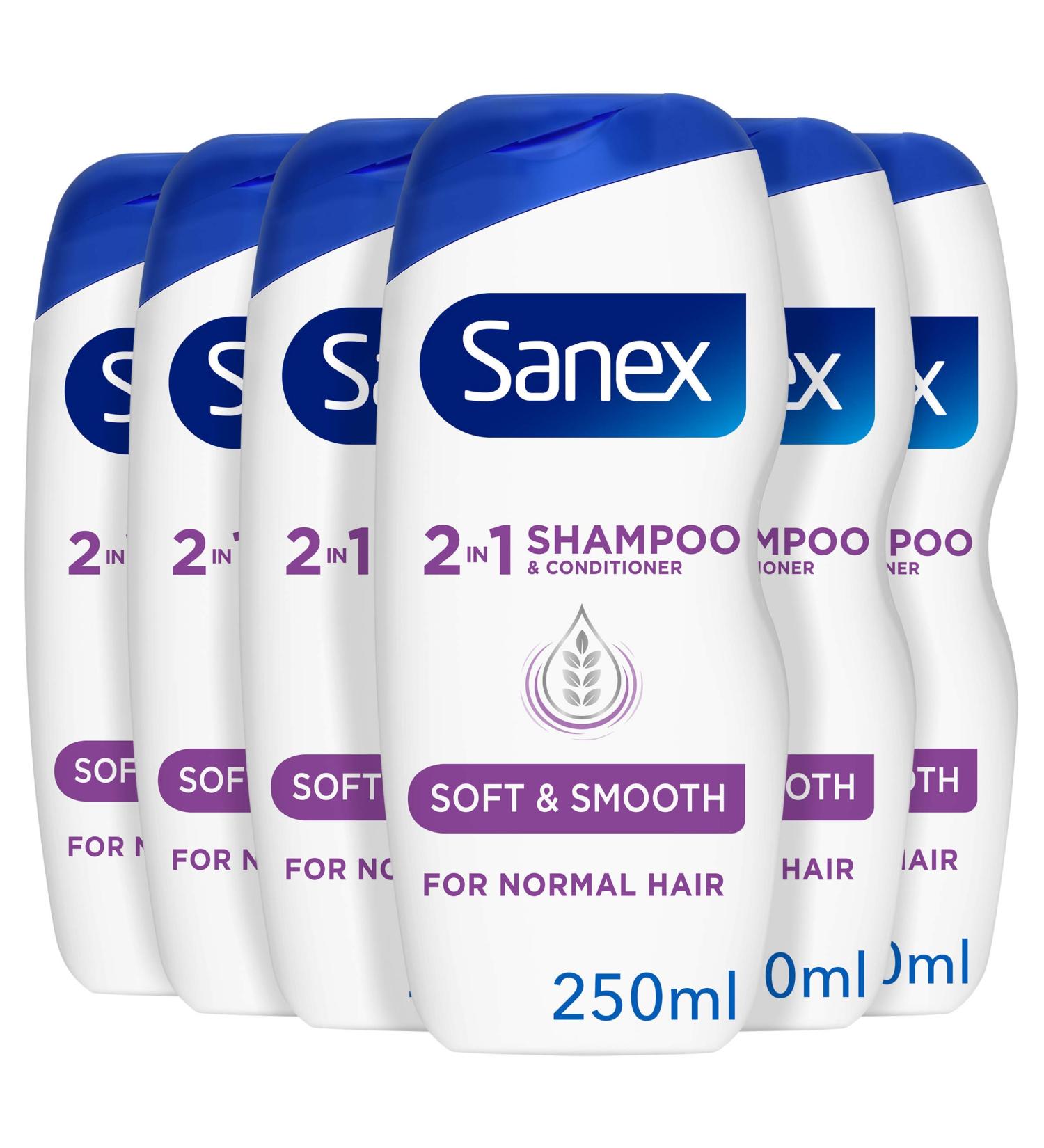 Sanex Nourishing & Gentle 2-in-1 Shampoo and Conditioner 250 ml Pack of 6 Dermatologically Tested Natural Extracts to Nourish & Soften Hair (6 x 250 ml) Shampoo/Conditioner - Buy Online on SooperMarket.com