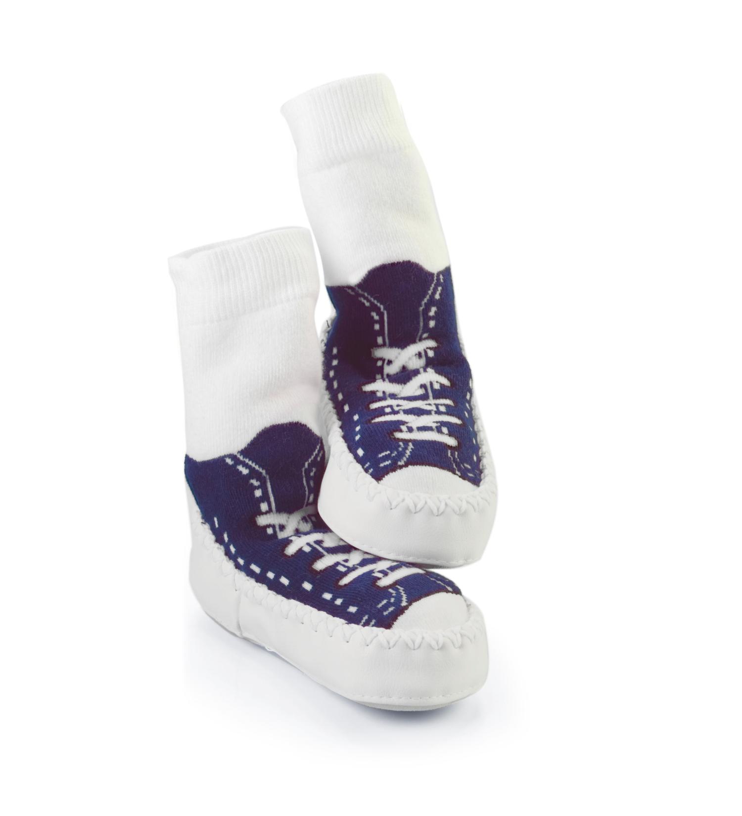 Mocc Ons moccasin washable leather sole slipper socks (18-24 Months Sneaker Navy) 18-24 Months Sneaker Navy