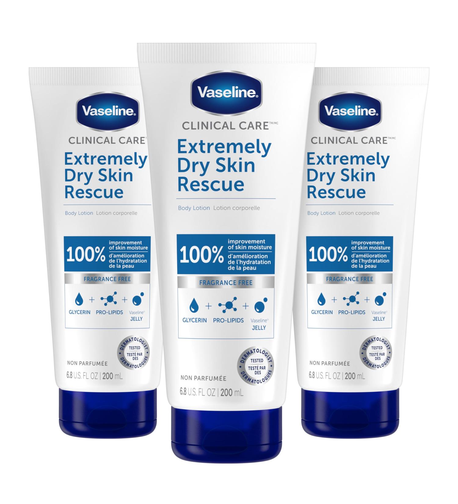 Vaseline Clinical Care Body Lotion healing moisturizing cream Extremely Dry Skin Rescue with moisturizing glycerin for 100% improvement of skin moisture 200 ml Pack of 3 - Buy Online on SooperMarket.com