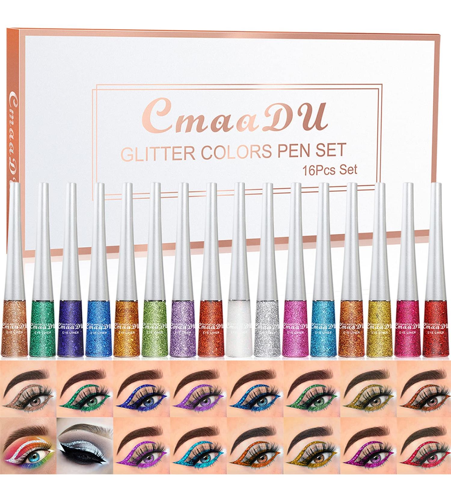 Gireatick 16PCS Liquid Glitter Eyeliner Set - High Pigmented Colors for Brightened Eyes | Waterproof Metallic Shimmer Eyeshadow Kit - Buy Online on SooperMarket.com
