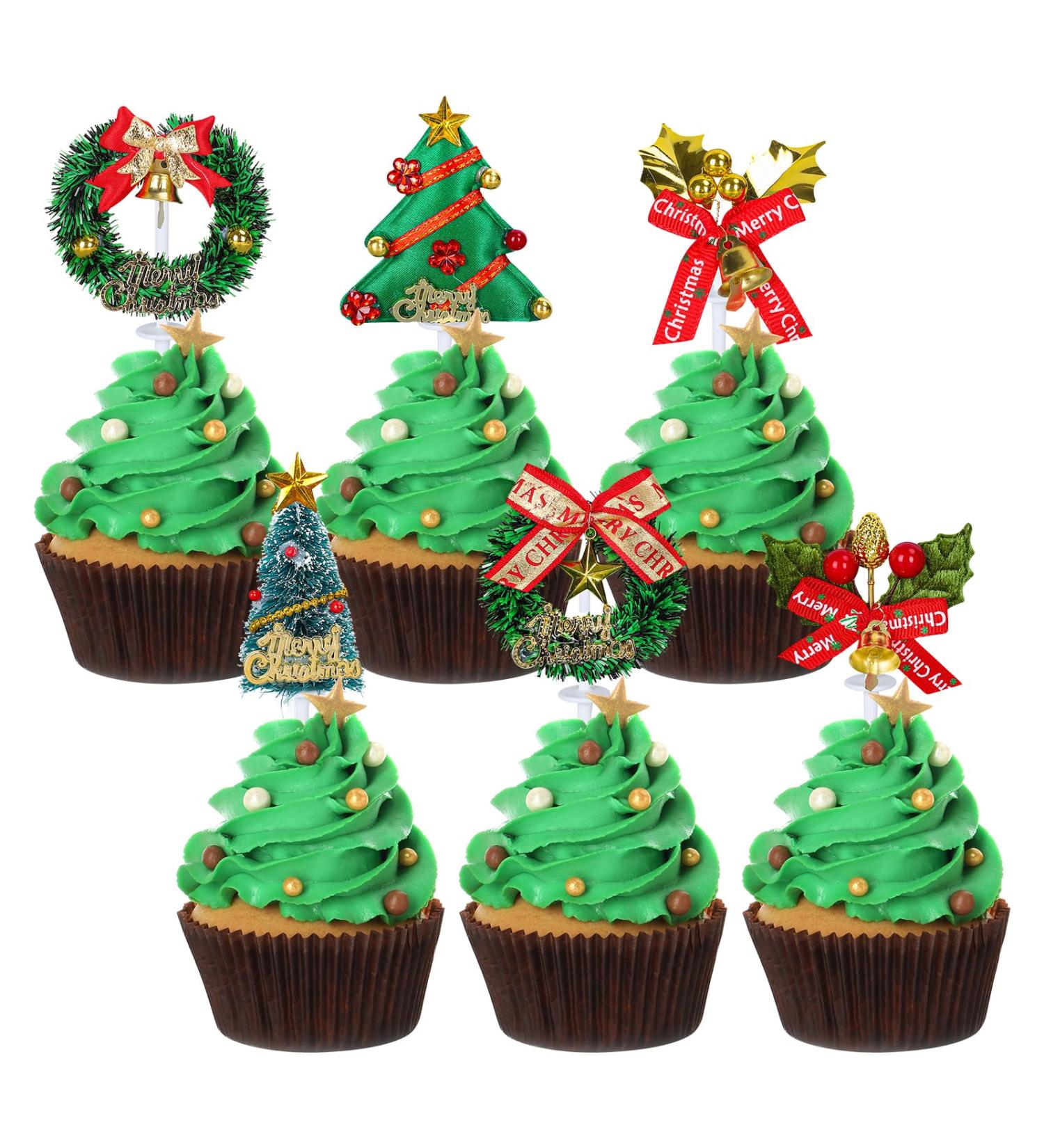 Whaline 24Pcs Christmas Cupcake Toppers 6 Design Xmas Tree Wreath Cupcake Picks Colorful Merry Christmas Cake Toppers Home Party Decor for Christmas Winter Holiday Birthday Party Cake Decorations - Buy Online on SooperMarket.com