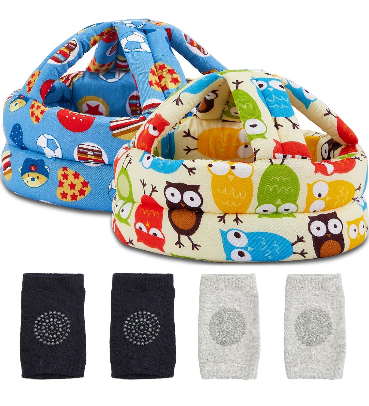 Baby Toddler Safety Helmet Set with Knee Pads and Socks - Soccer Owl Design - Buy Online on SooperMarket.com