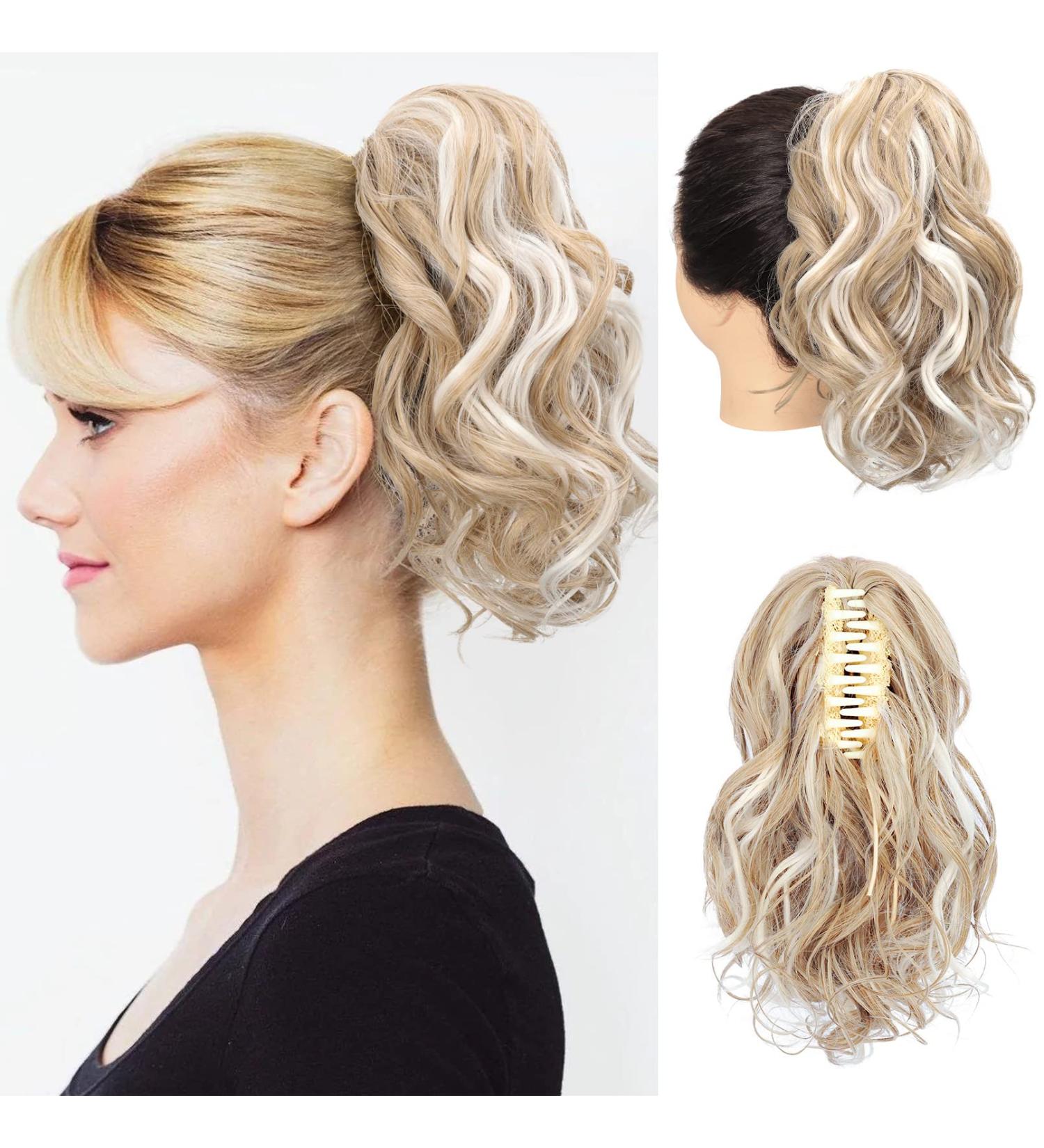 REECHO Short Curly Ponytail Extension Claw Clip | 12 Inch Ash Blonde with Highlights - Buy Online on SooperMarket.com