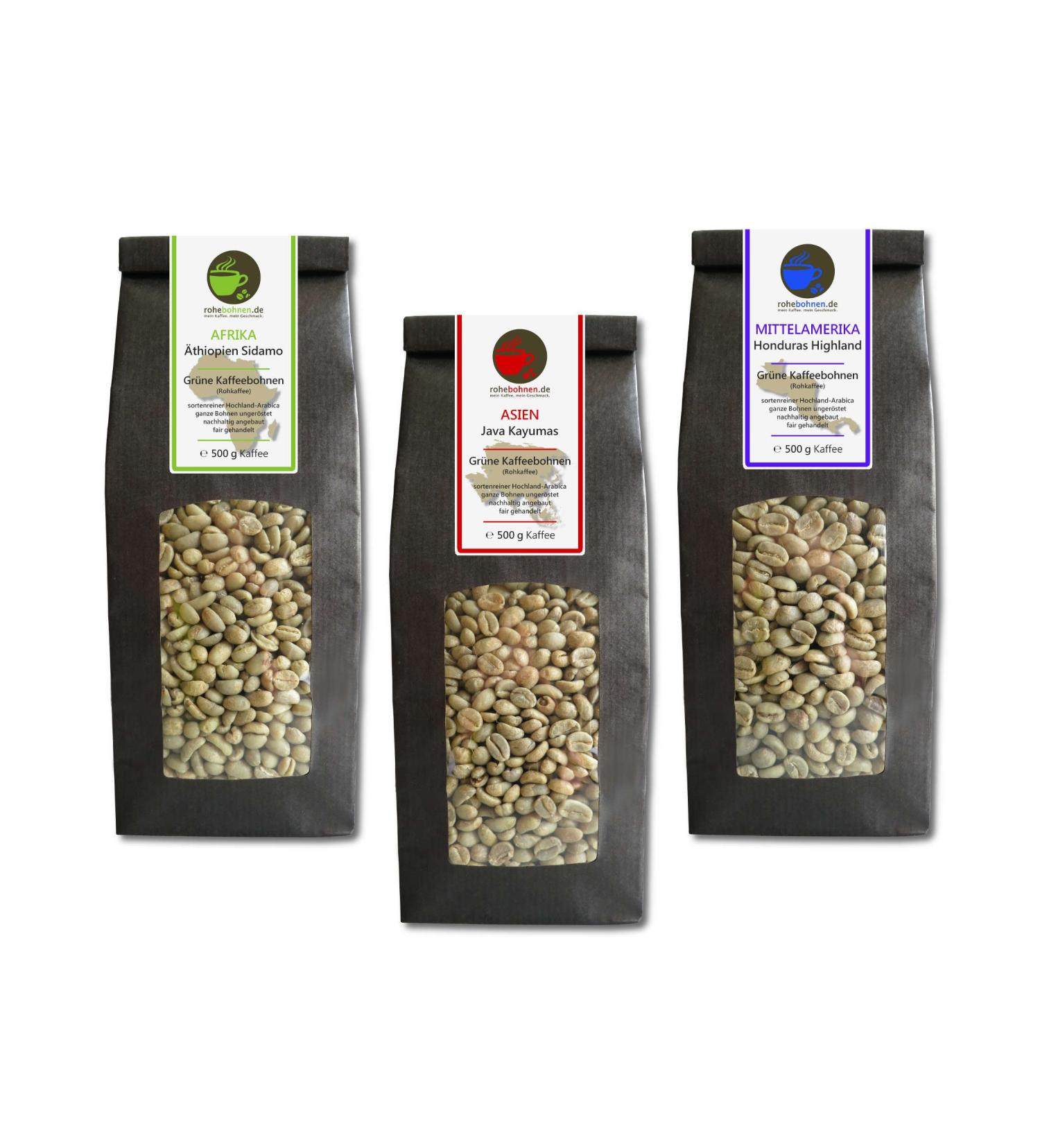 Green coffee - Green coffee Ethiopia Java organic Honduras (green coffee beans economy pack 3x500g)