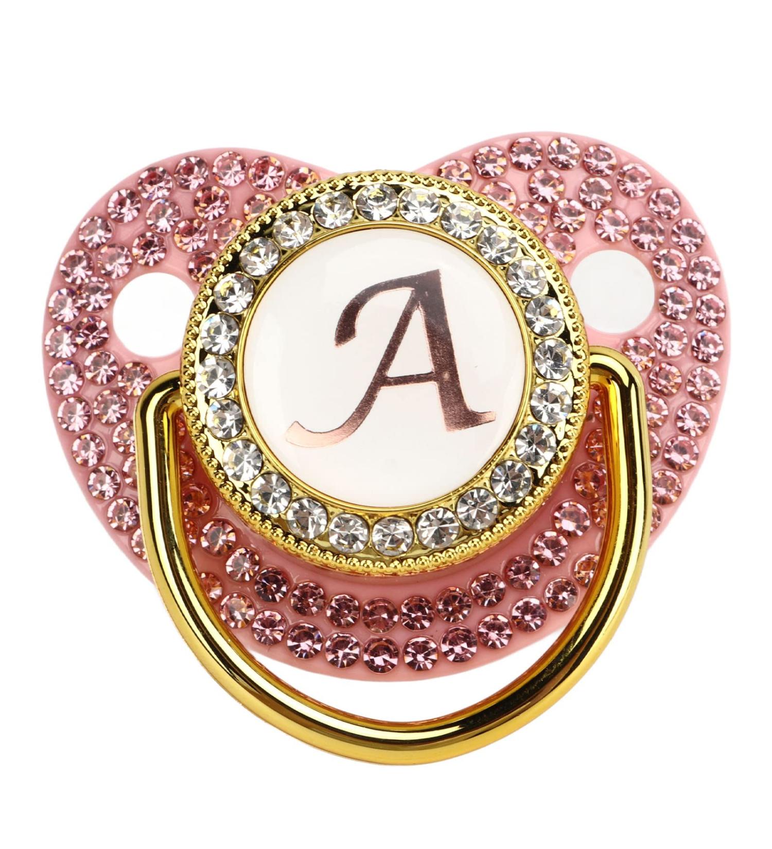 Gold Baby Pacifier Set with Rhinestones - Lightweight Pacifier for 6-18 Months (Letter A) - Perfect for Home Use - Buy Online on SooperMarket.com