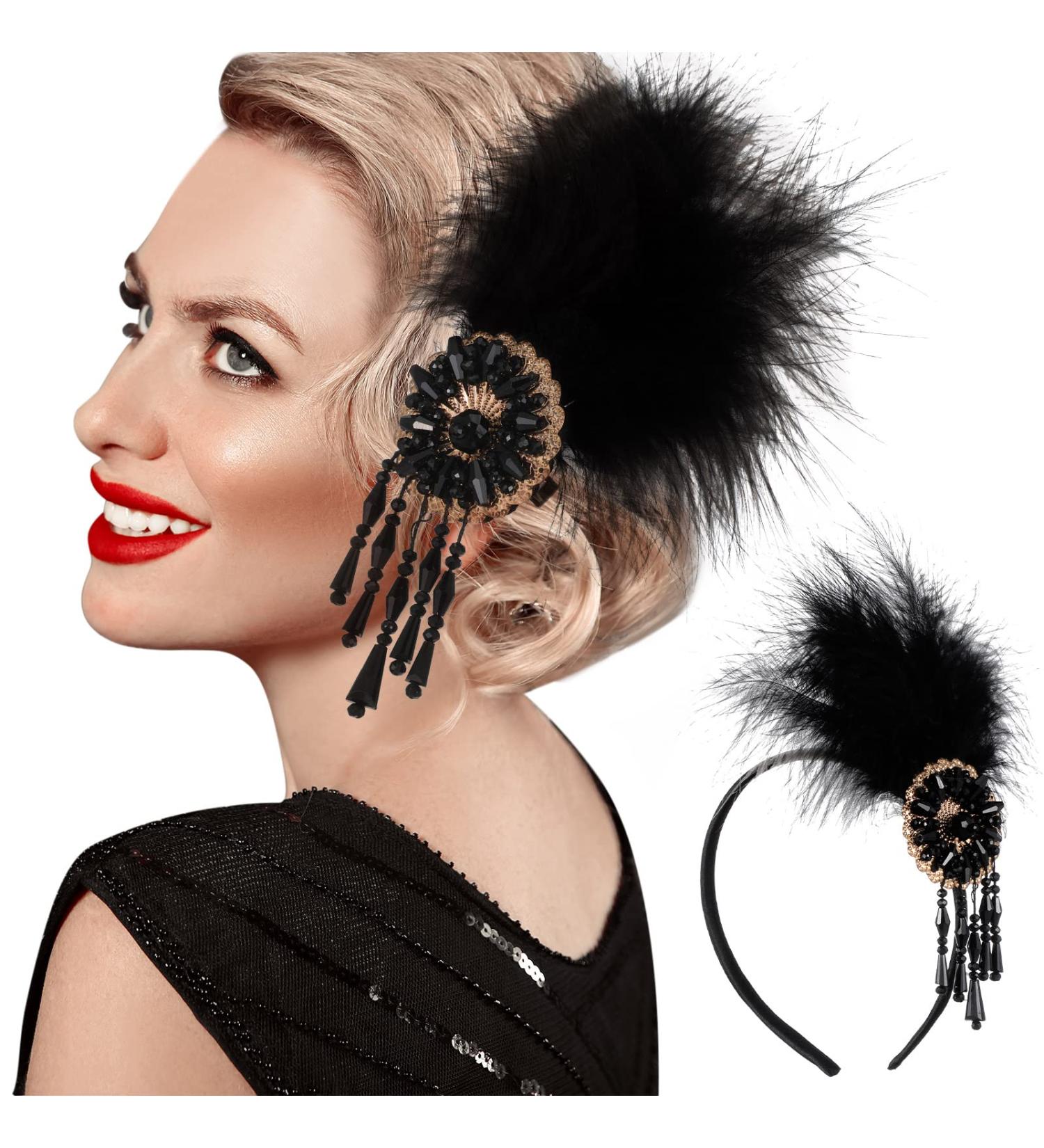 Dilunave Feather Headband Flapper Headpiece 1920s Accessories for Women Vintage Headband with Crystal Accessories for Art Decor Pageant Themed Party - Buy Online on SooperMarket.com