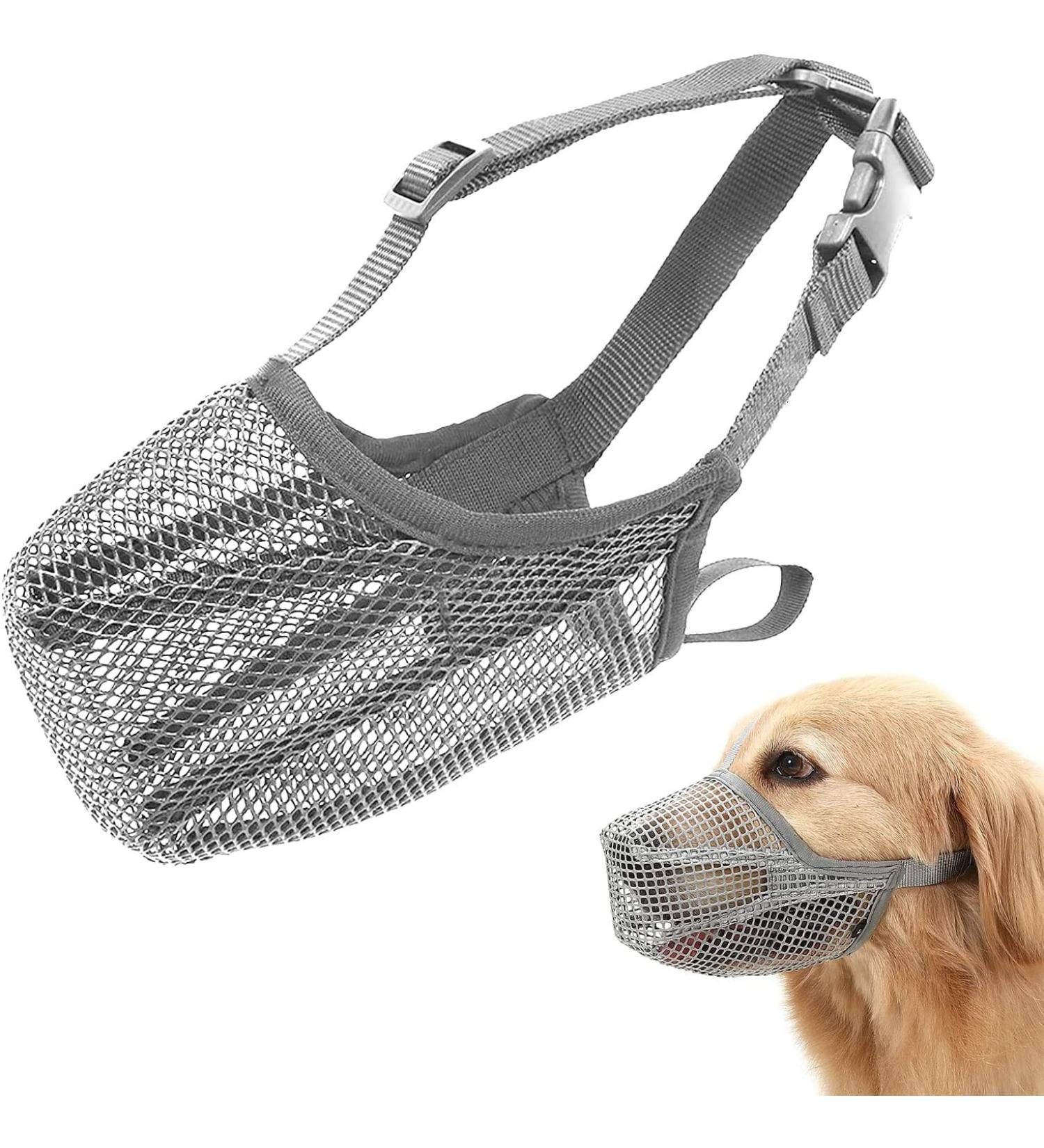 Breathable Mesh Dog Muzzle - Adjustable Nylon Muzzle for Small Dogs with Safety Belts | XL W-Gray - Buy Online on SooperMarket.com