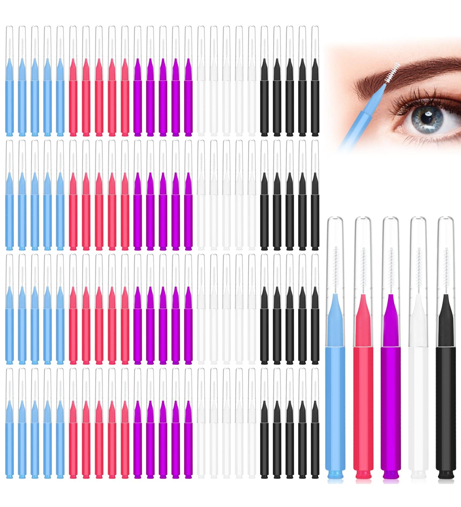 100Pcs Micro Eyebrow & Eyelash Comb Brush with Cap - Multifunctional Brow Lamination Spoolies for Eyebrows - Portable Brow Brushes for Extensions (5 Colors) - Buy Online on SooperMarket.com
