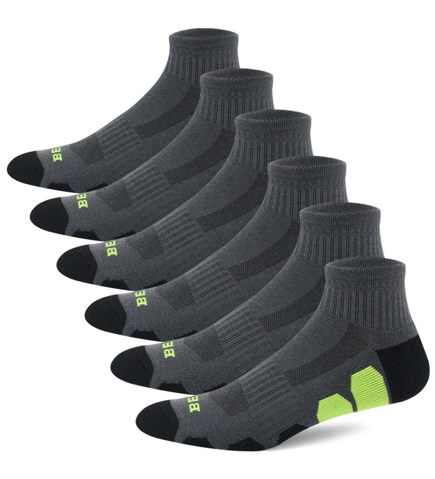 BERING Men's Athletic Ankle Socks (6 Pack) Graphite Grey 9-12 - Ideal for Workout, Running, Tennis - Buy Online on SooperMarket.com