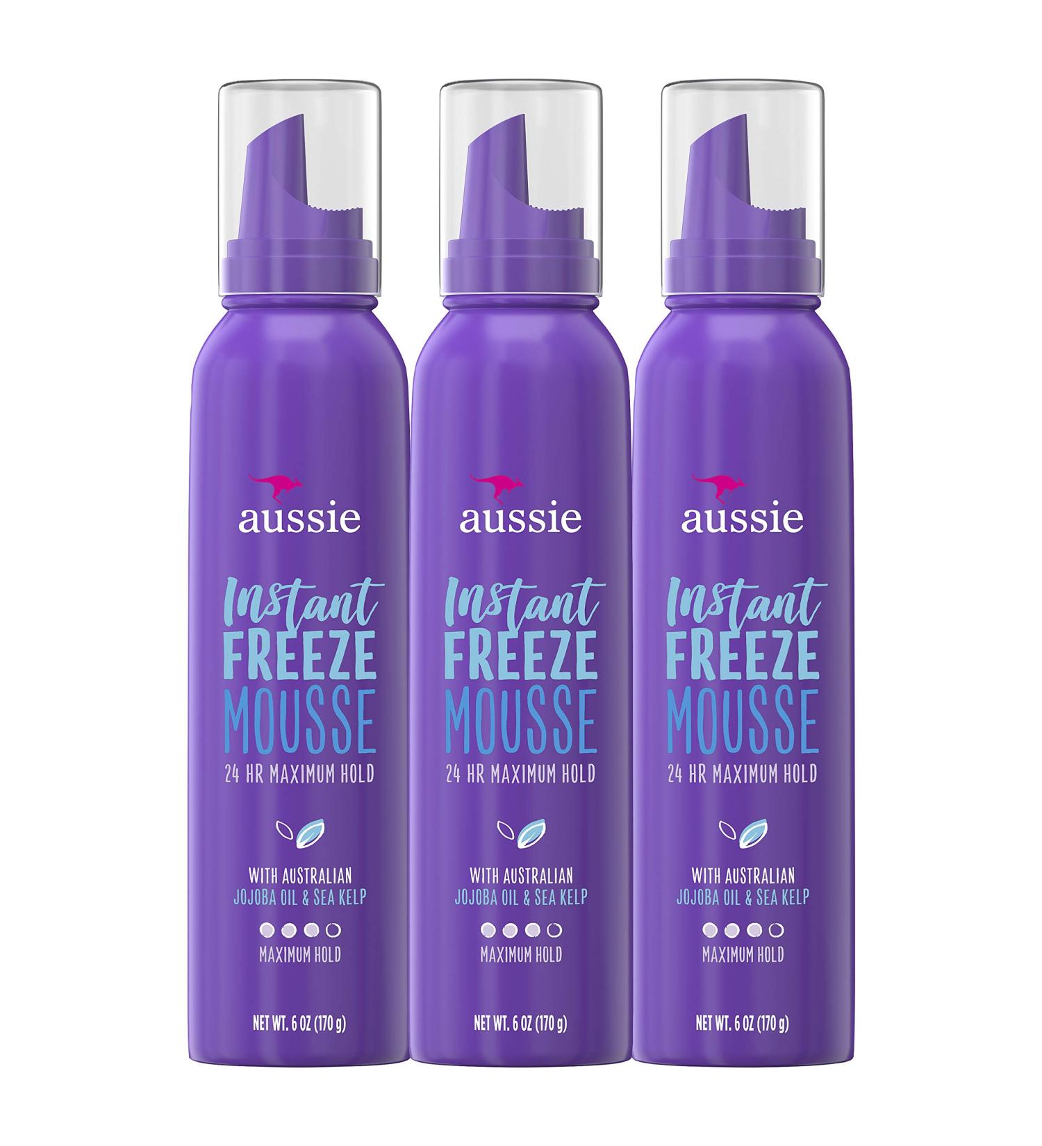Aussie Instant Freeze Mousse with Jojoba & Sea Kelp 6 fl oz - 24 Hour Hold (Triple Pack) - Buy Online on SooperMarket.com