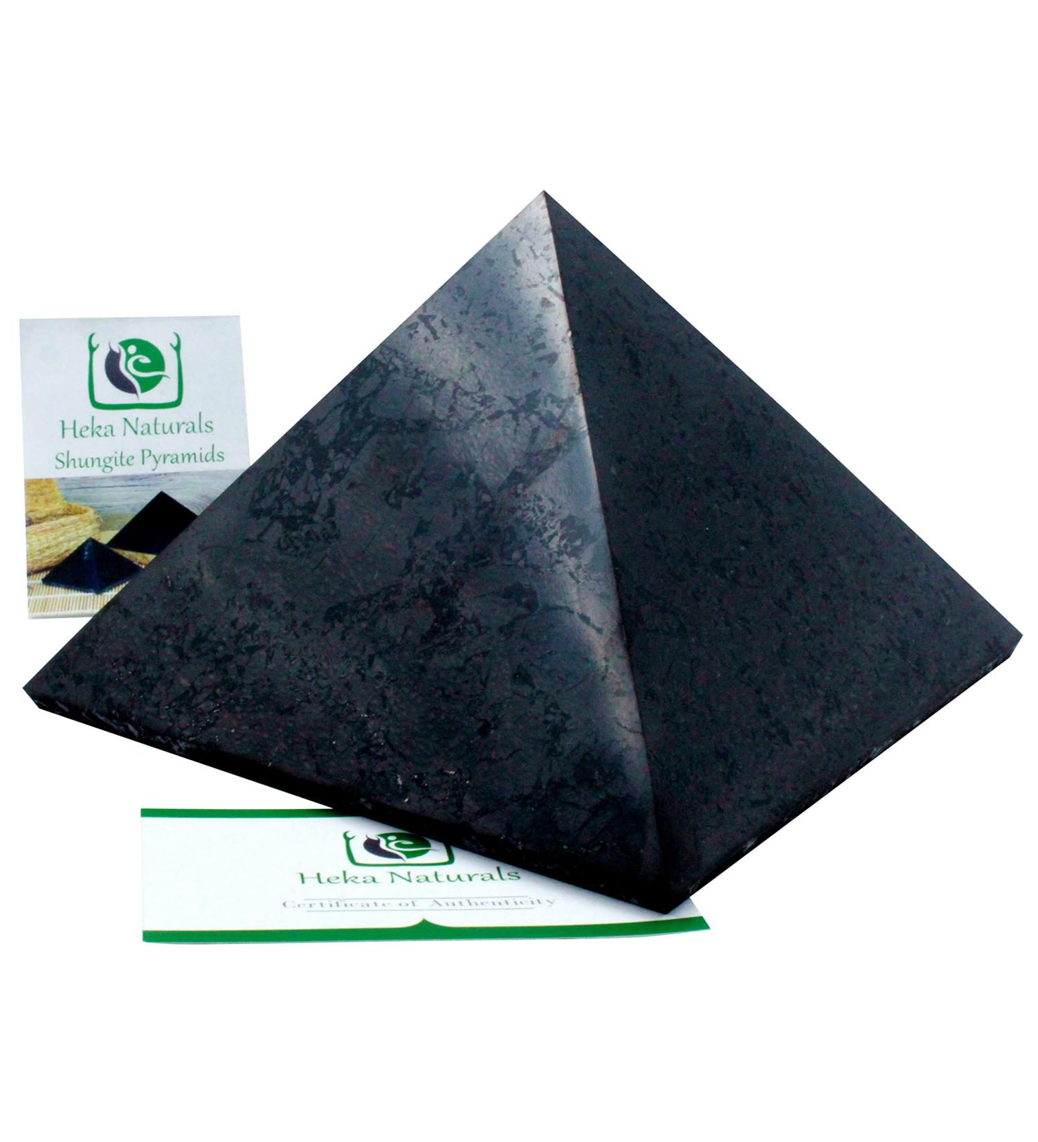 Heka Naturals 15cm Polished Shungite Pyramid | Black Stone Crystal for Home/Office Decor - Chakra Healing Meditation | 6 inch - Buy Online on SooperMarket.com