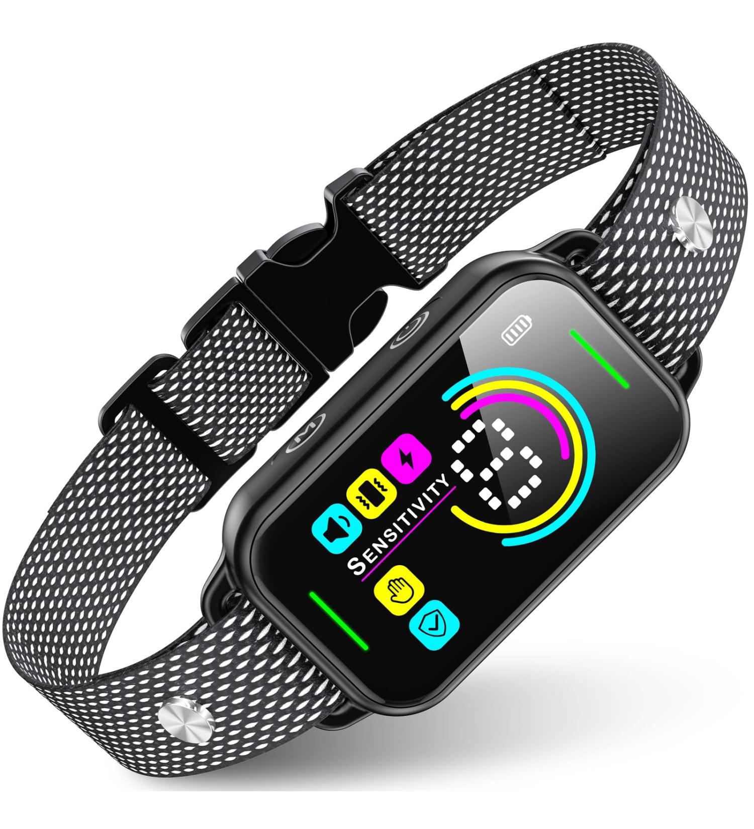 DINJOO Rechargeable Smart Bark Collar for Dogs - Adjustable Sensitivity Training Collar with Beep, Vibration, and Shock for Anti-Barking - Suitable for Large, Medium, Small Breeds - Black - Buy Online on SooperMarket.com