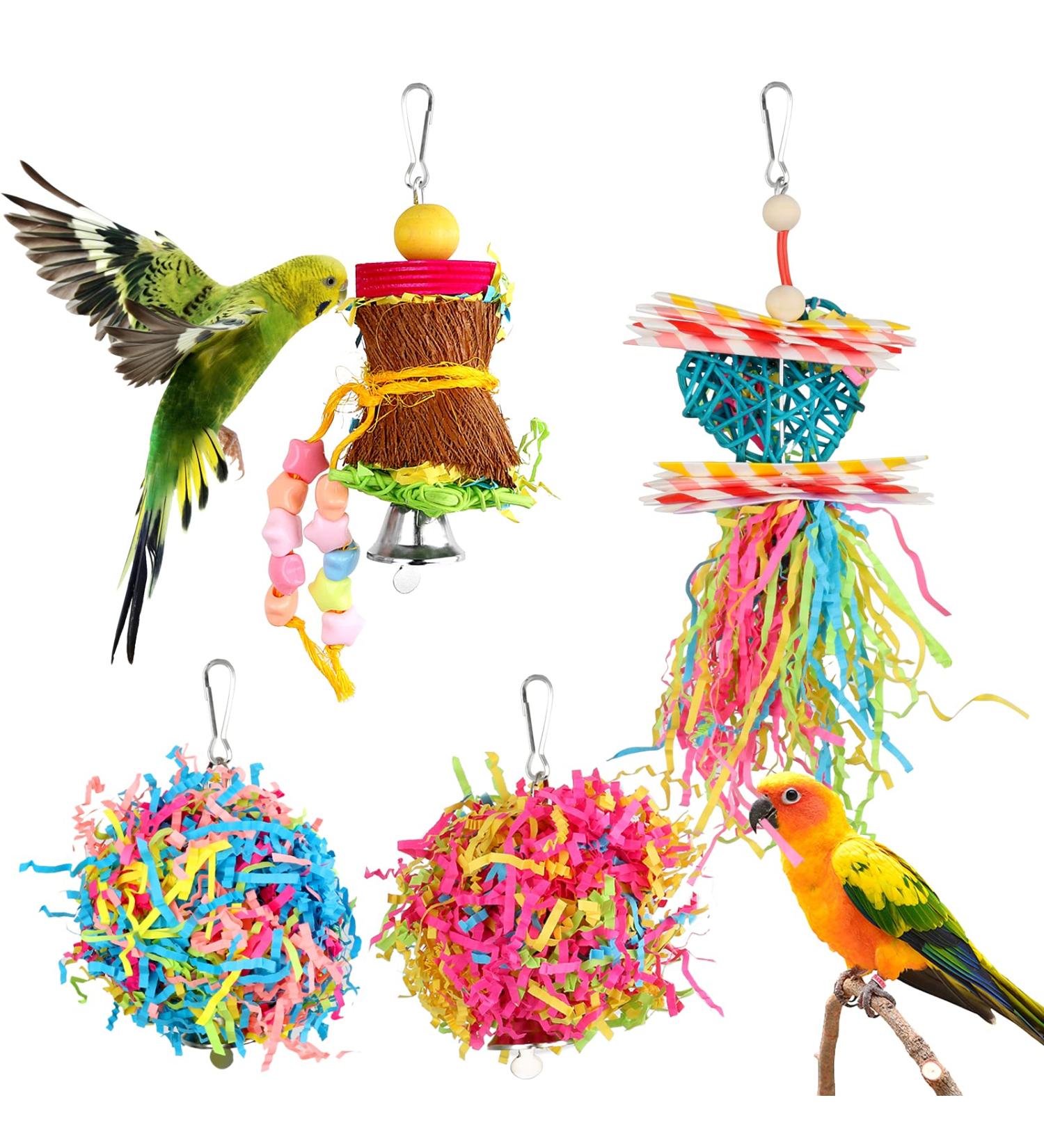 YUEPET Bird Shredder Toys 4 Pack - Small Parrot Chewing & Foraging Toys for Parakeets, Lovebirds, Cockatiels - Hanging Parrot Cage Toy - Buy Online on SooperMarket.com