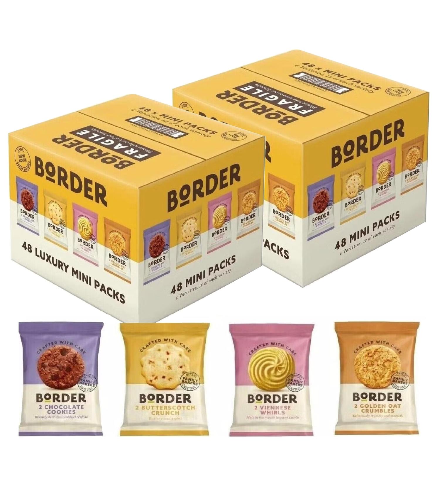 Border 4 Varieties Crafted Biscuits - Pack of 2 x 48 Mini Multipacks Individually Wrapped Biscuits & Cookies Gift Hamper Box. Great for Lunchbox Snacks Part Bag Fillers. - Buy Online on SooperMarket.com