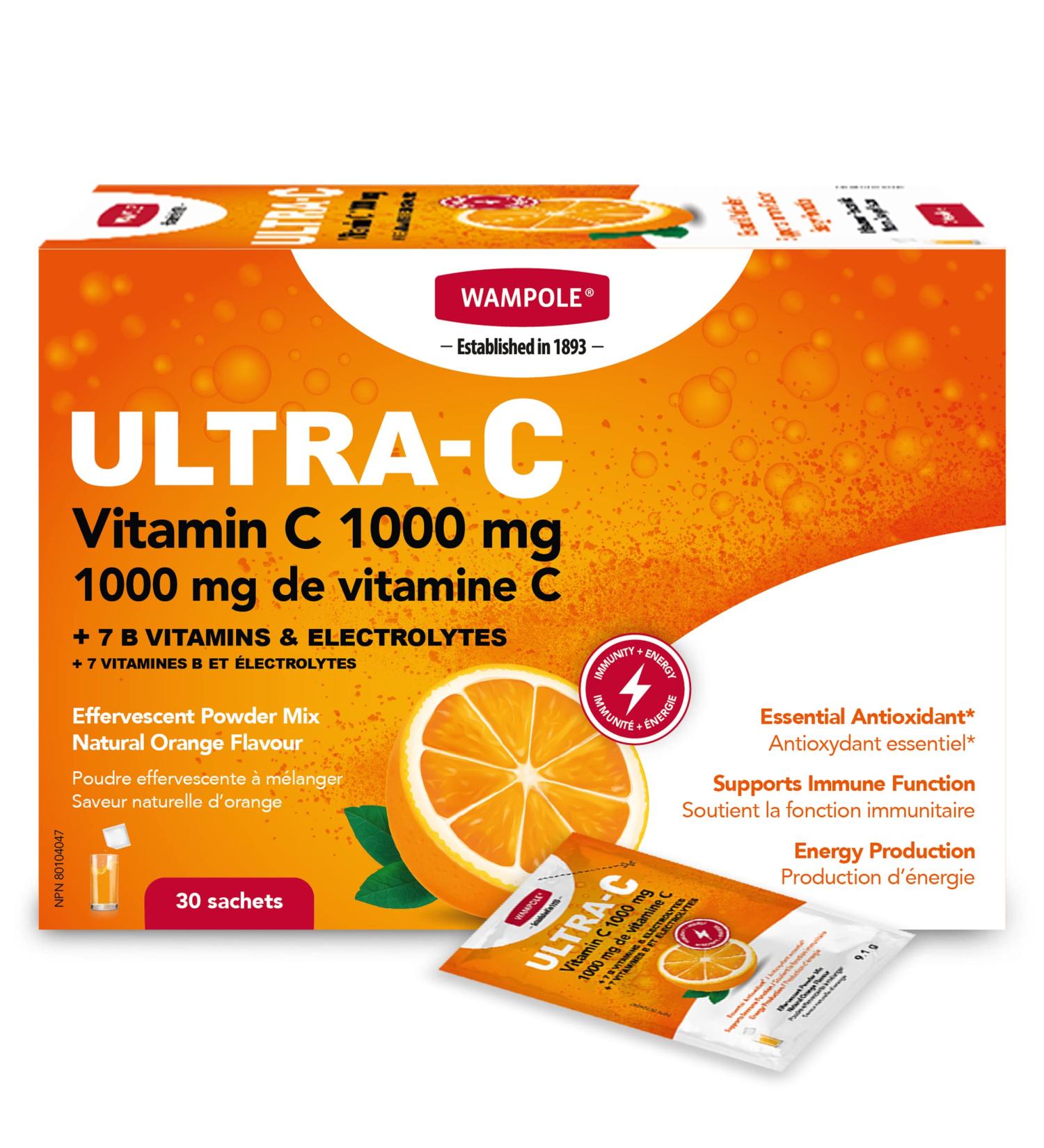 Wampole Ultra-C 1000 mg of Vitamin C + B Vitamins & Electrolytes Effervescent Powder Mix Immunity Energy and Hydration (1 Pack) - Buy Online on SooperMarket.com