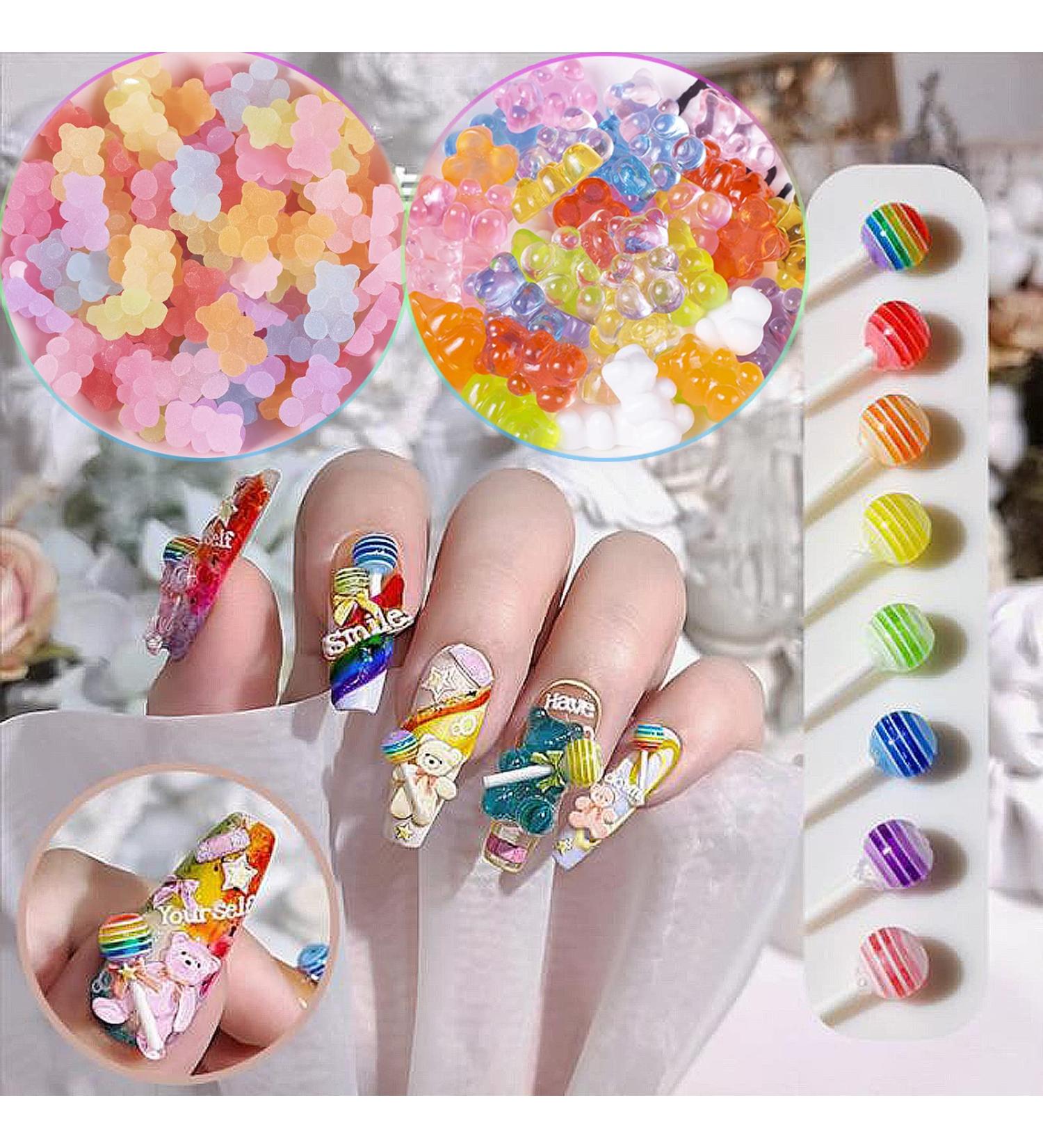 130Pcs 3D Gummy Bear Candy Nail Charms - Colorful Resin Acrylic Cute Nail Art Accessories - Buy Online on SooperMarket.com