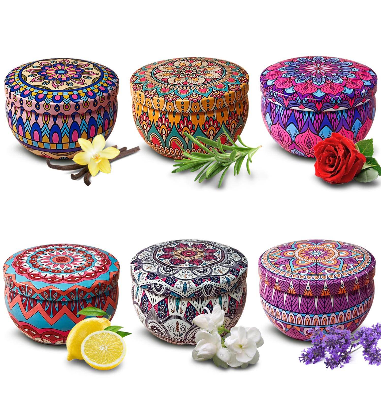 VETOUR Scented Candles Set - Natural Soy Wax Aromatic Candles for Stress Relief - 6pc Retro Gift for Women - Portable Travel Jar Candles - Buy Online on SooperMarket.com