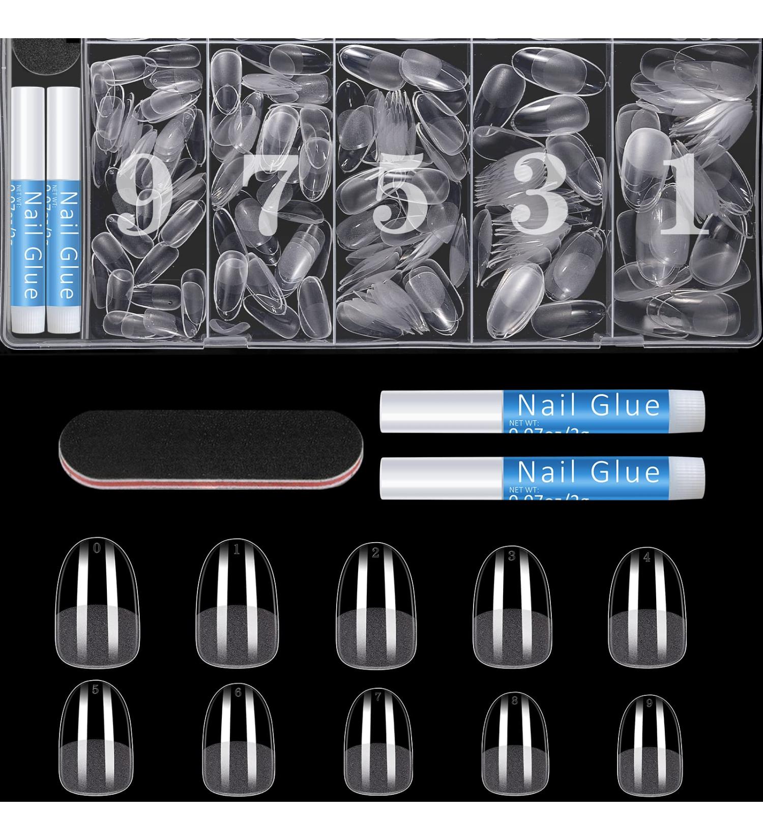 Oval Nail Tips - Ejiubas 505Pcs Clear Pre-Buff Fake Nails with Glue & Case | Natural Medium Oval Extension Kit - Buy Online on SooperMarket.com