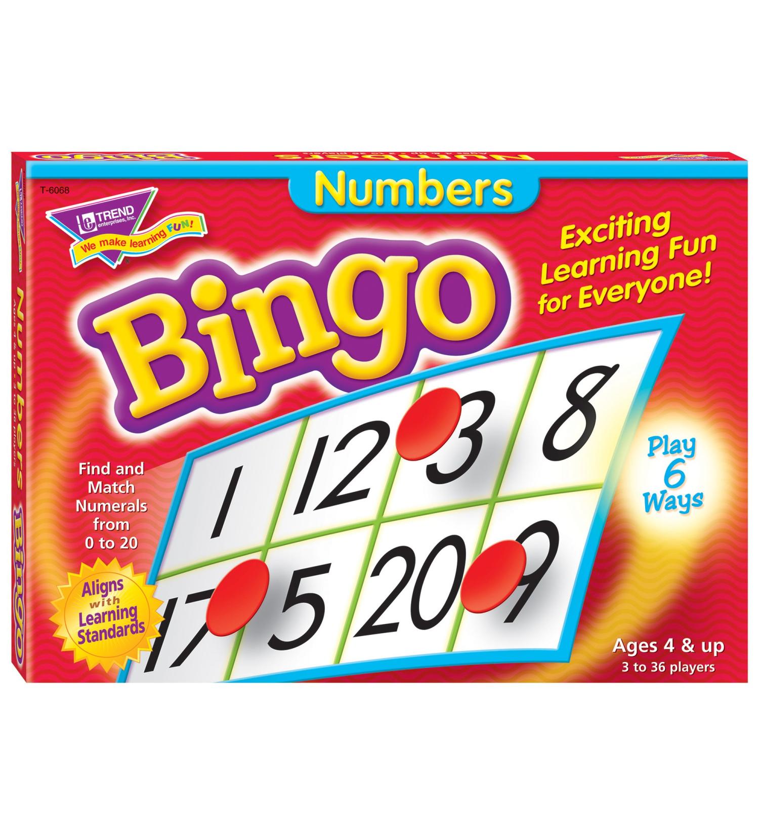 TREND Numbers Bingo Game: 6 Ways to Play | For Classroom & Home | Ages 4+ | 2-36 Players - Buy Online on SooperMarket.com