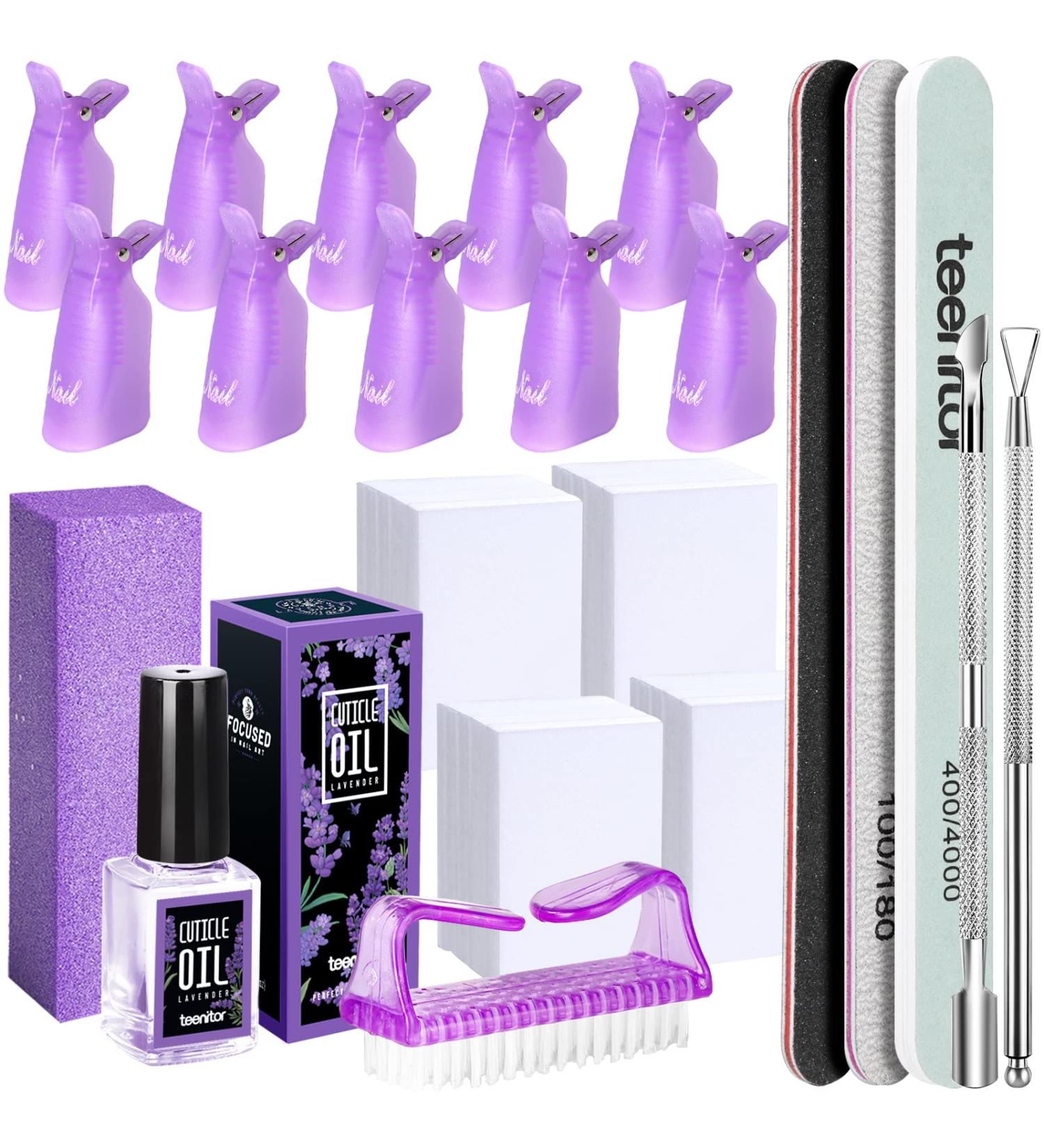 Teenitor Nail Gel Remover Kit with Clips, Pads, Brushes & Oil - Cuticle Tools Included - Buy Online on SooperMarket.com