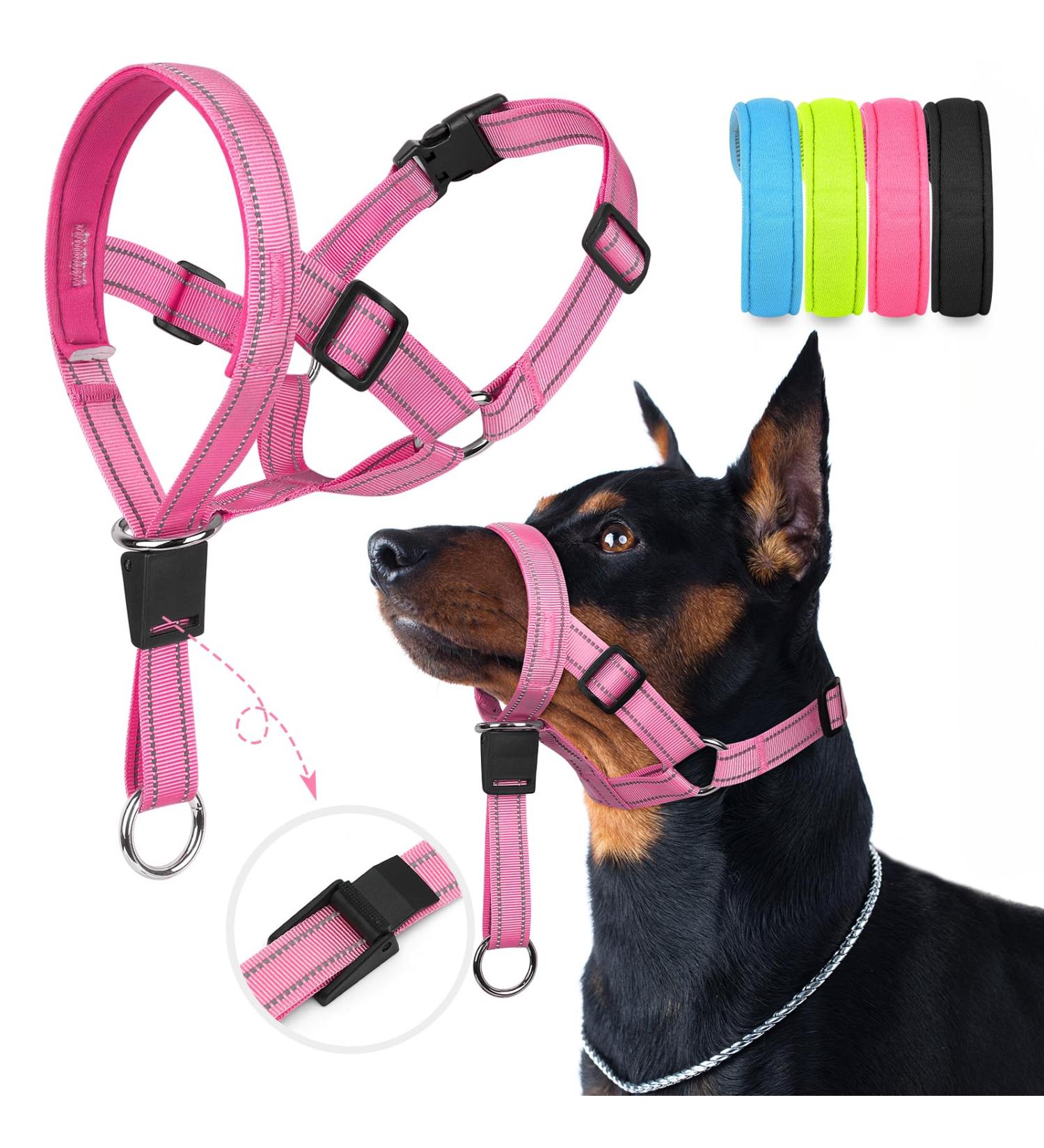 Large Pink Weesiber Dog Muzzle Leash Adjustable Padded Halter for Reducing Pulling | International Shipping - Buy Online on SooperMarket.com