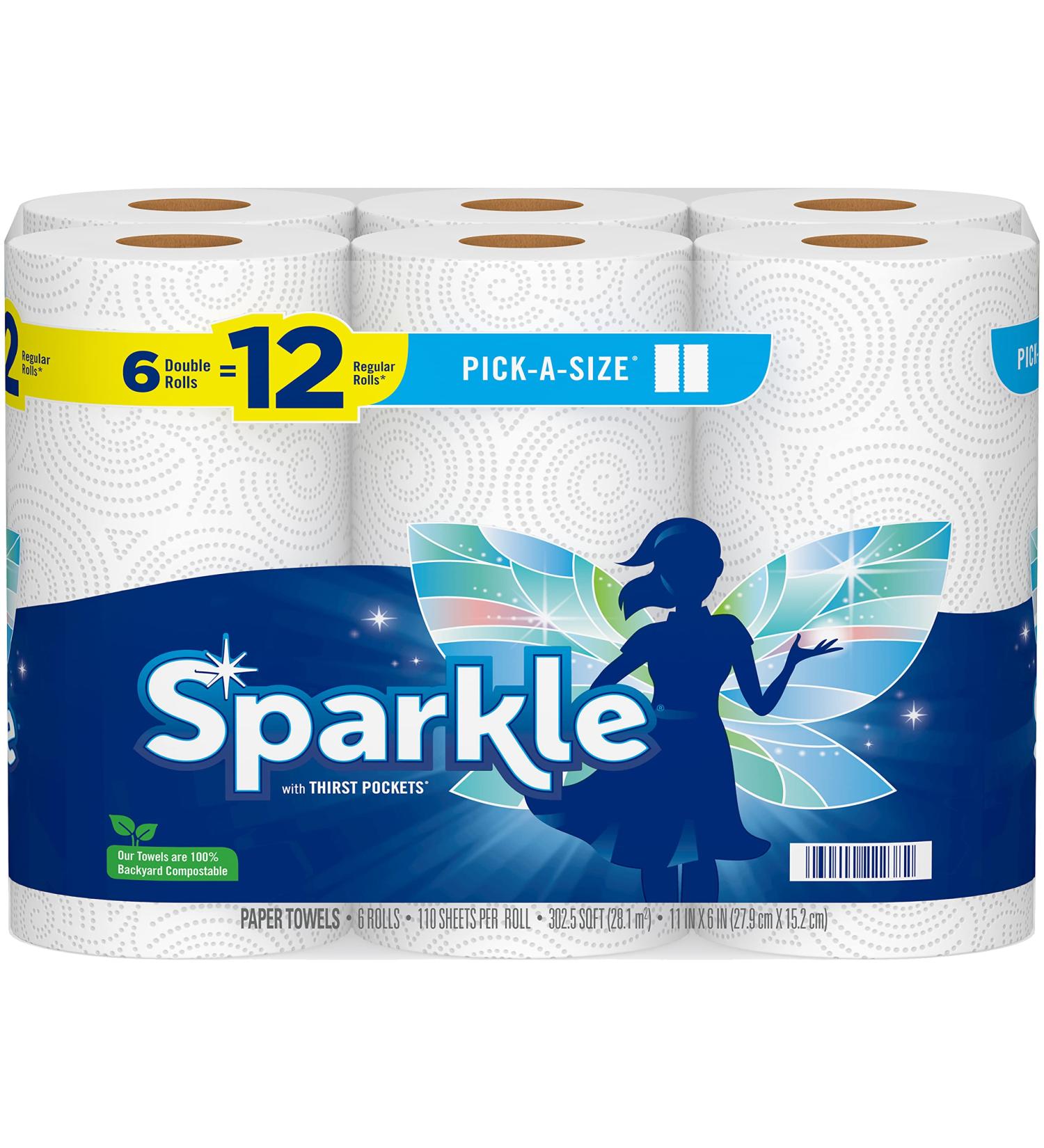 Sparkle Pick-A-Size Paper Towels - 6 Double Rolls | 12 Regular Rolls - Buy Online on SooperMarket.com