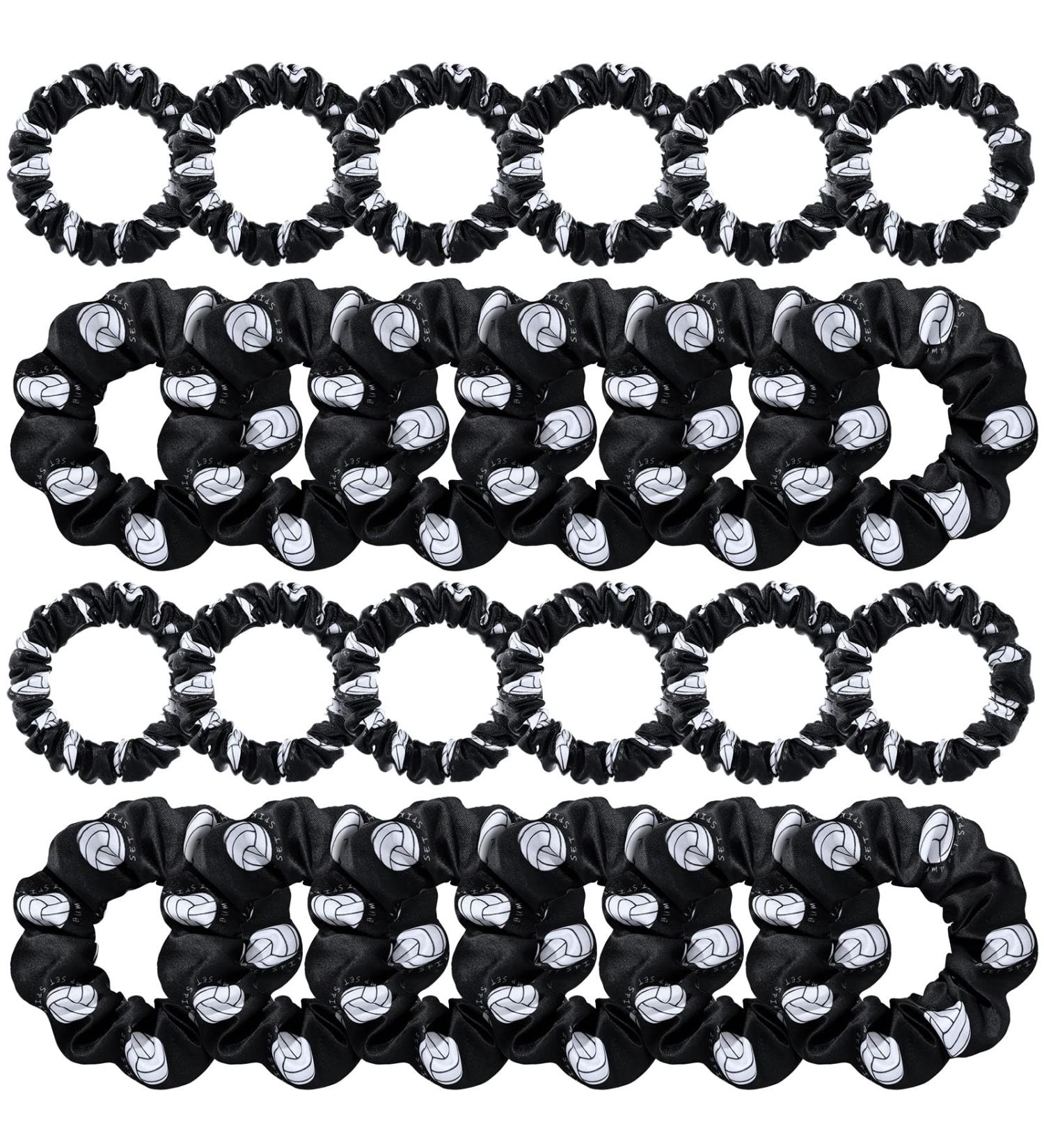 24 Piece Black Volleyball Hair Scrunchies Set - Silk Satin Elastic Hair Ties for Players Teams - Perfect Sports Gift for Girls & Women - Buy Online on SooperMarket.com