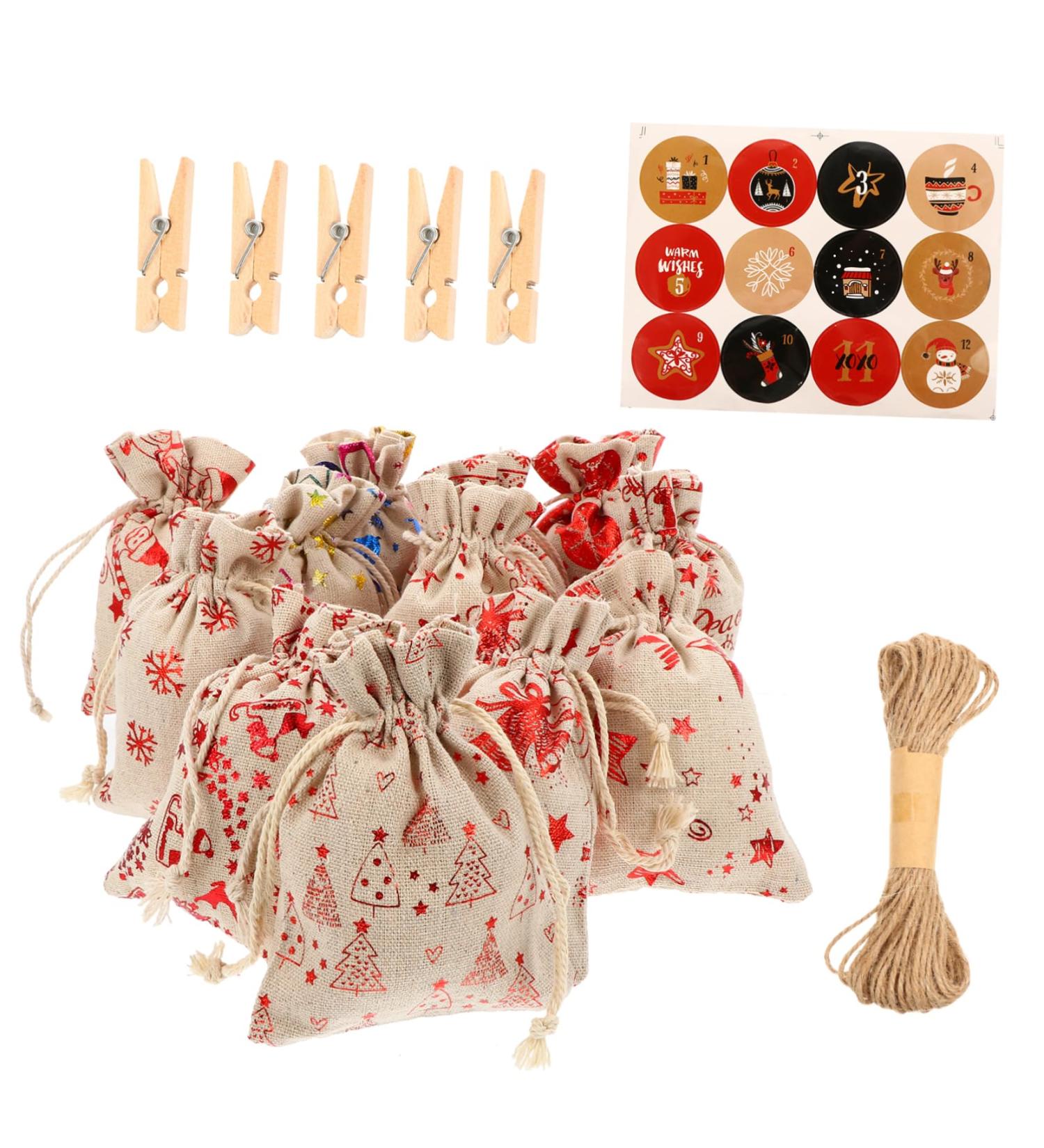 KOMBIUDA 24pcs Countdown Candy Bag Burlap Bags 24 Days Christmas Advent Bags Christmas Candy Bag Wreath - Buy Online on SooperMarket.com