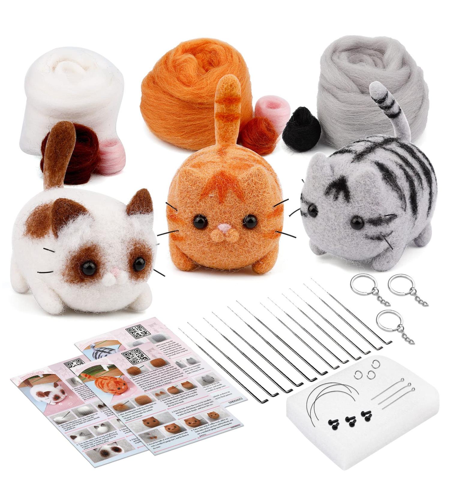 Needle Felting Starter Kit for DIY Ragdoll Cat & Garfield Keychains - Includes Felting Tools and Instructions - Buy Online on SooperMarket.com