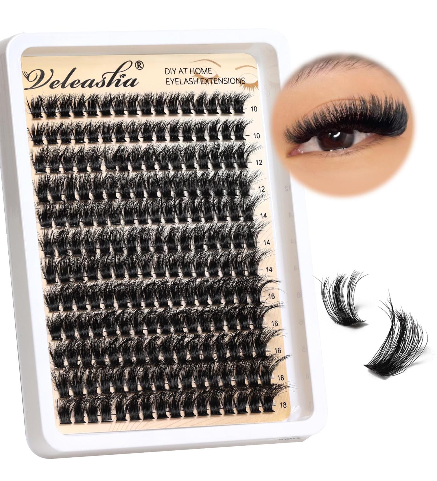 Veleasha 80D Fluffy Lash Clusters - 192PCS D Curl Volume Eyelash Extensions 10-18mm - Soft DIY Cluster Lashes for Home Use - Buy Online on SooperMarket.com